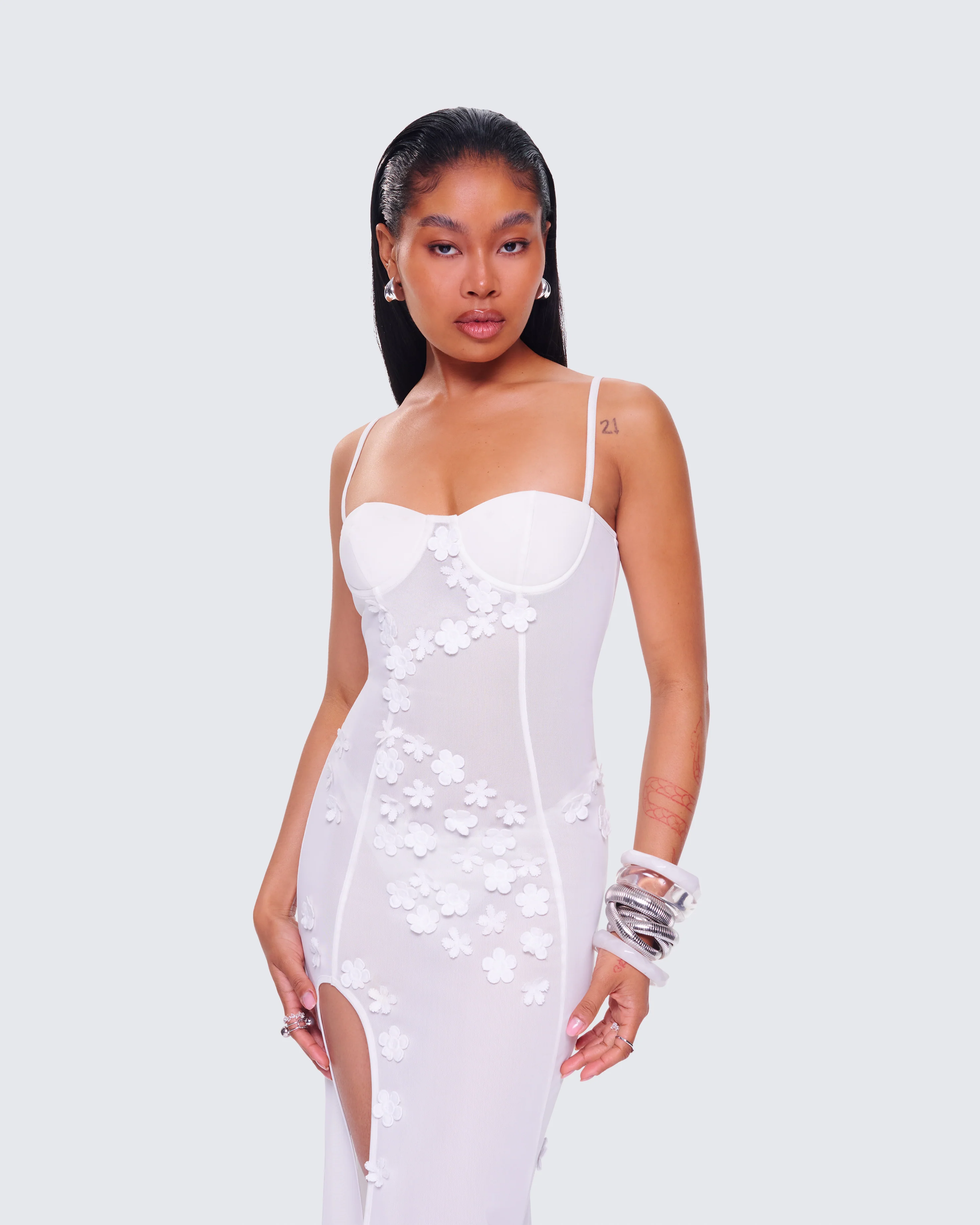 Myla White Floral Mesh Maxi Dress - Image 8