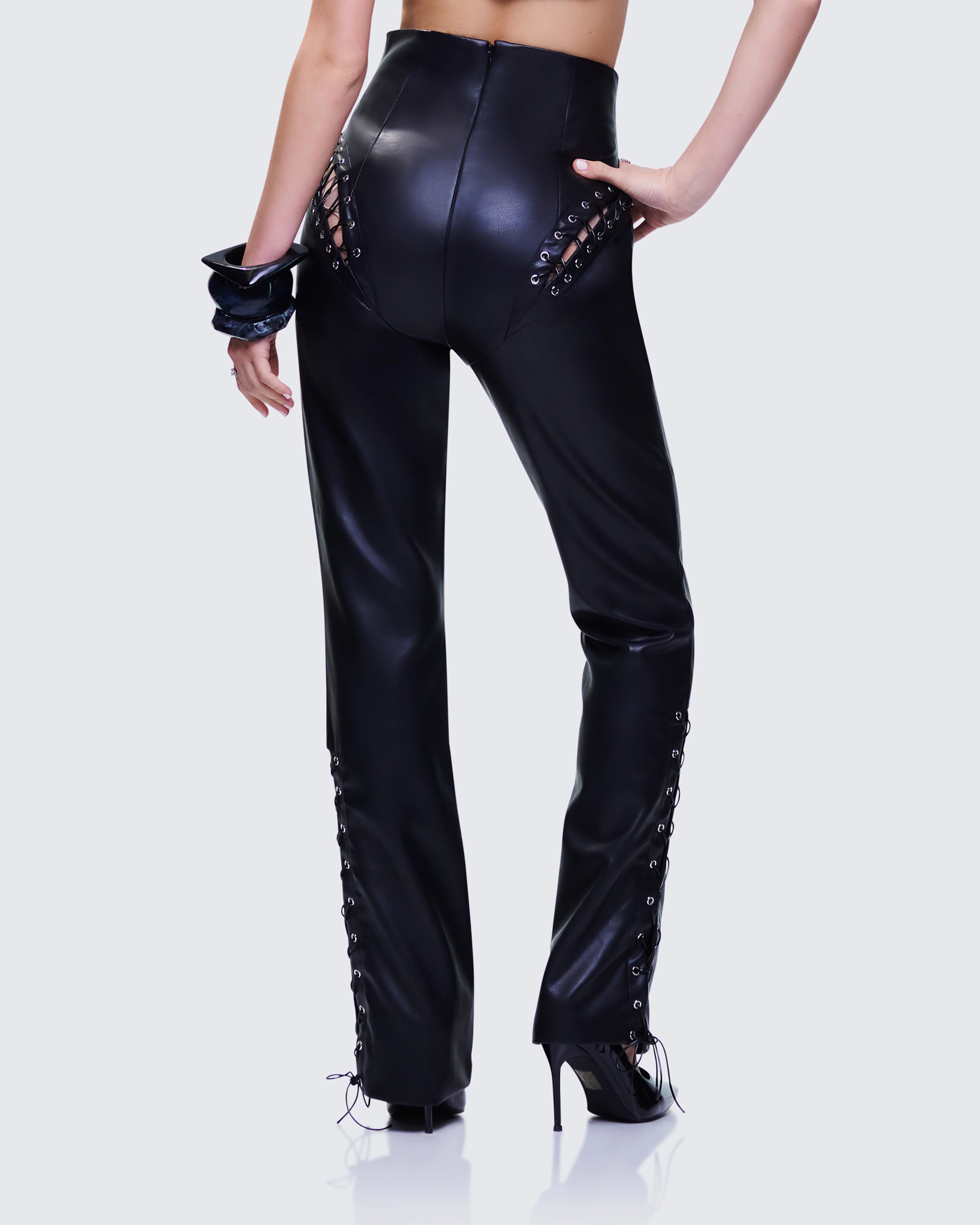 Nada Black Lace Up High Waisted Pant - Image 4