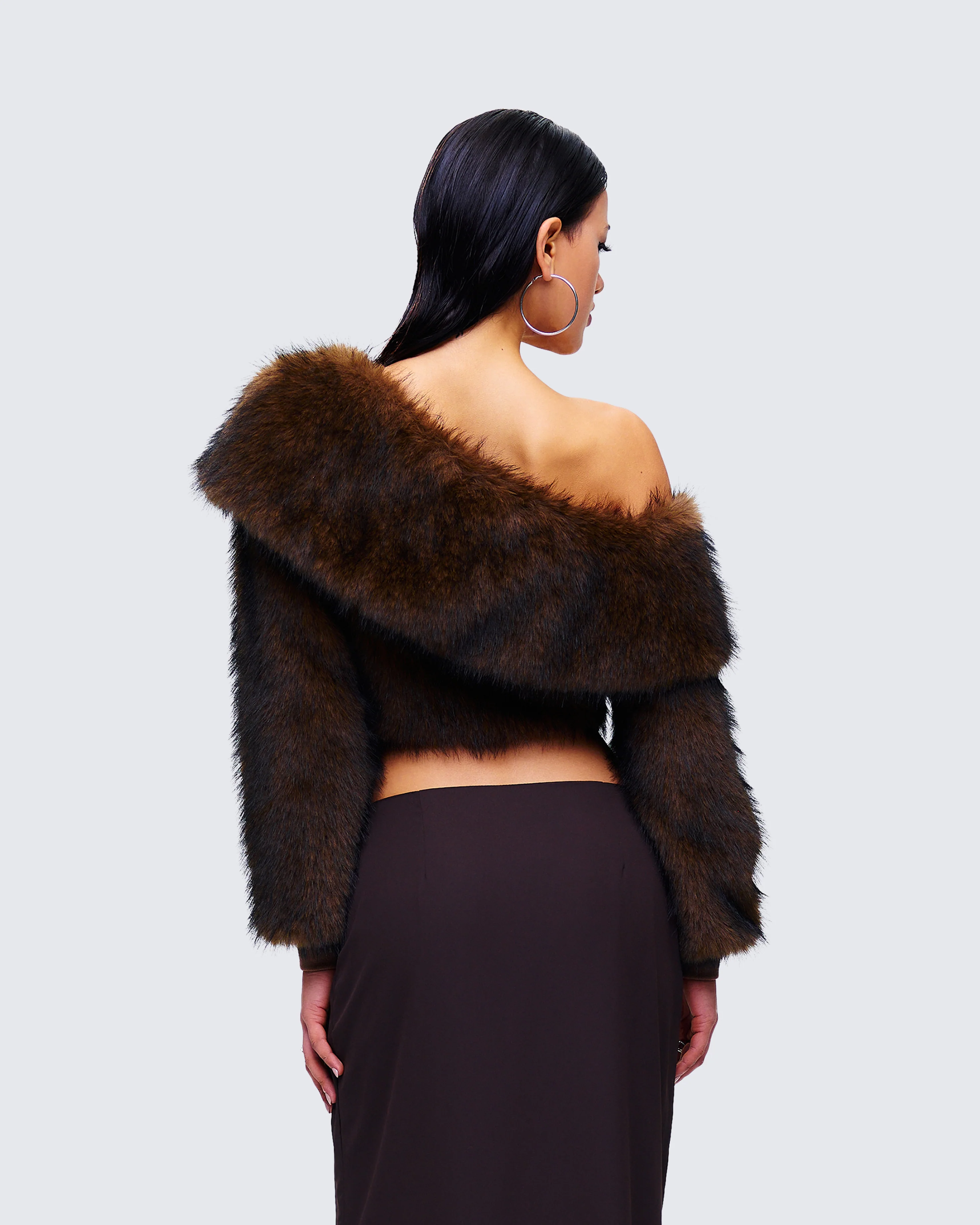 Nadi Brown Faux Fur Off Shoulder Top - Image 5