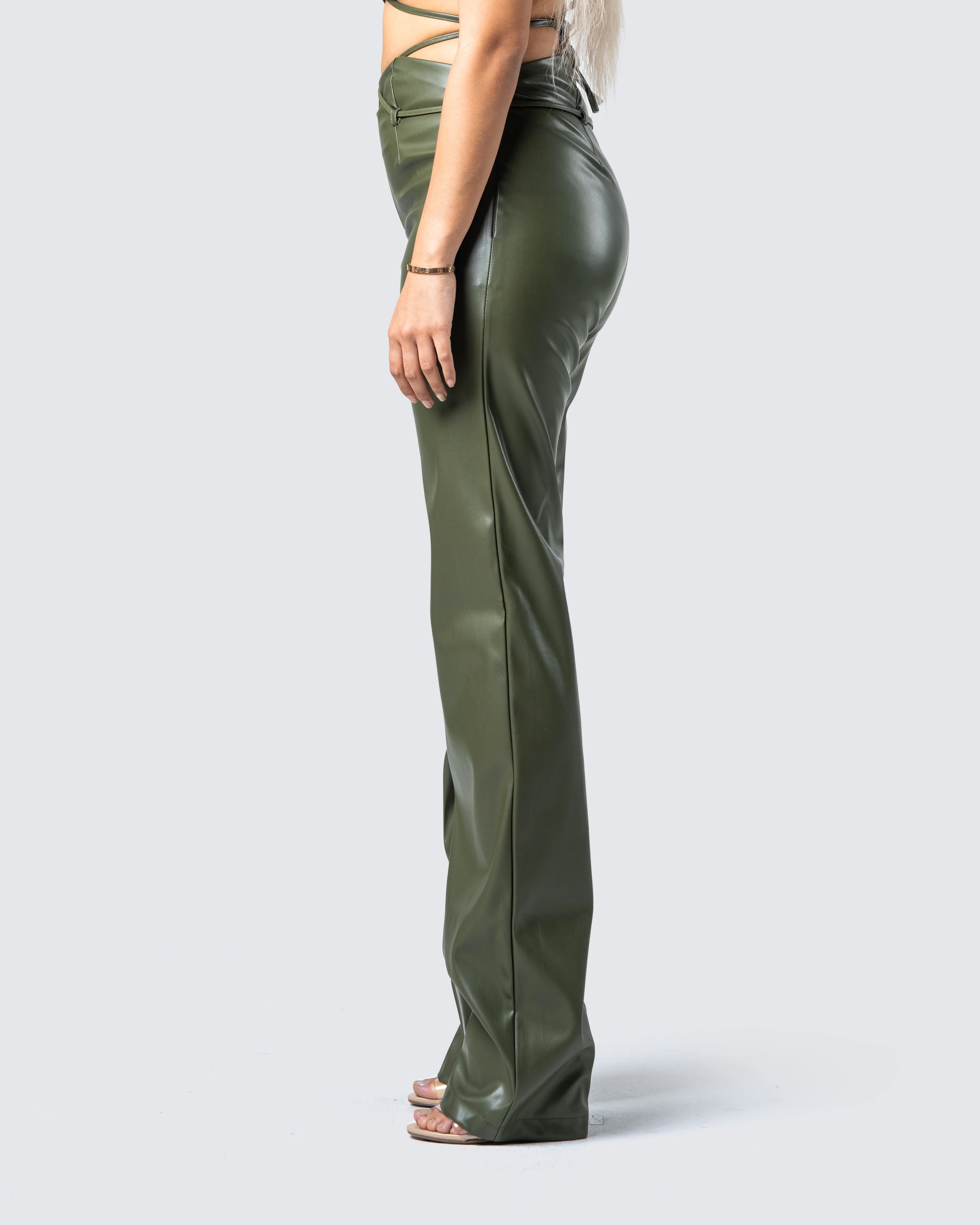 Nadir Olive Vegan Leather Pant - Image 5