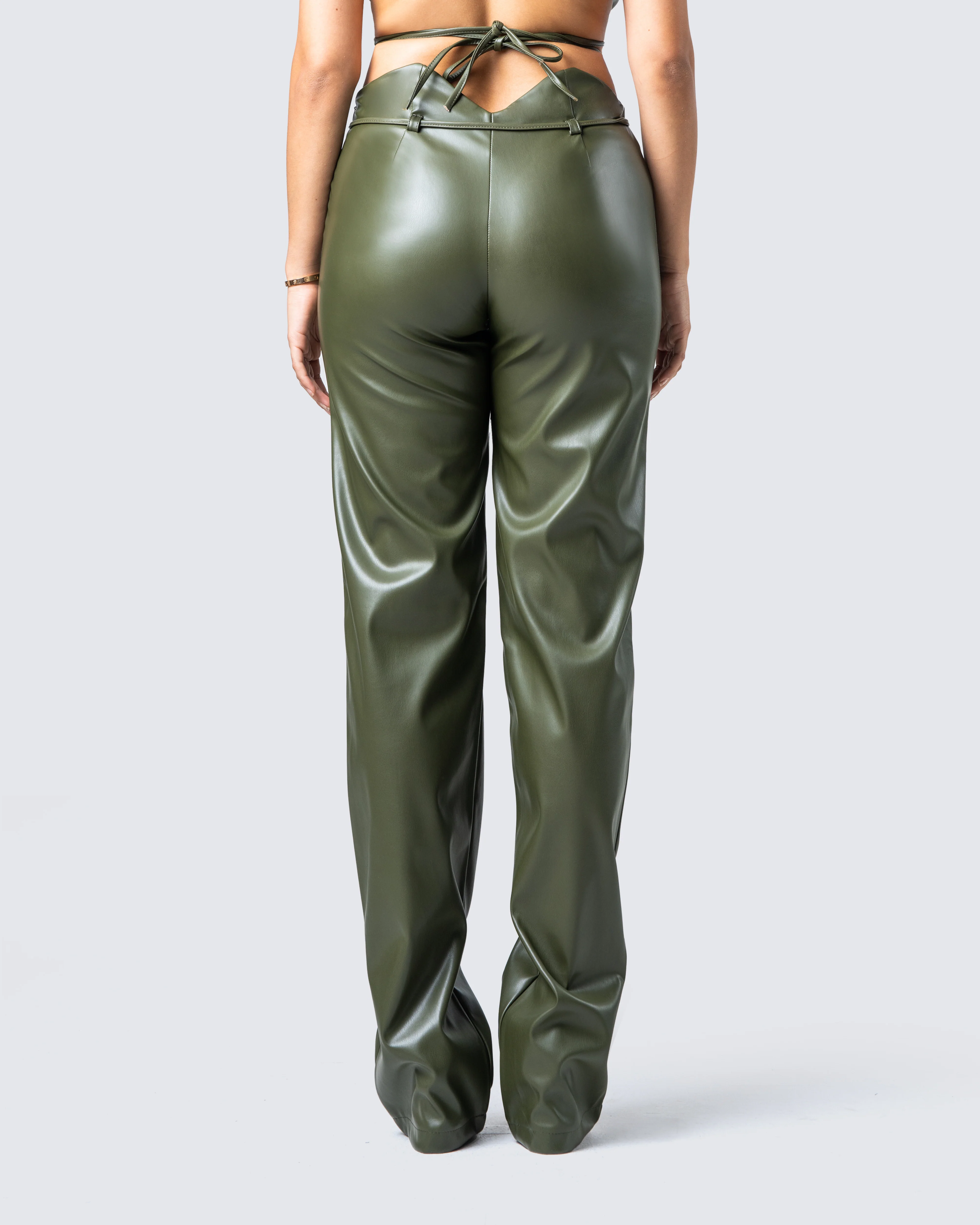 Nadir Olive Vegan Leather Pant - Image 6