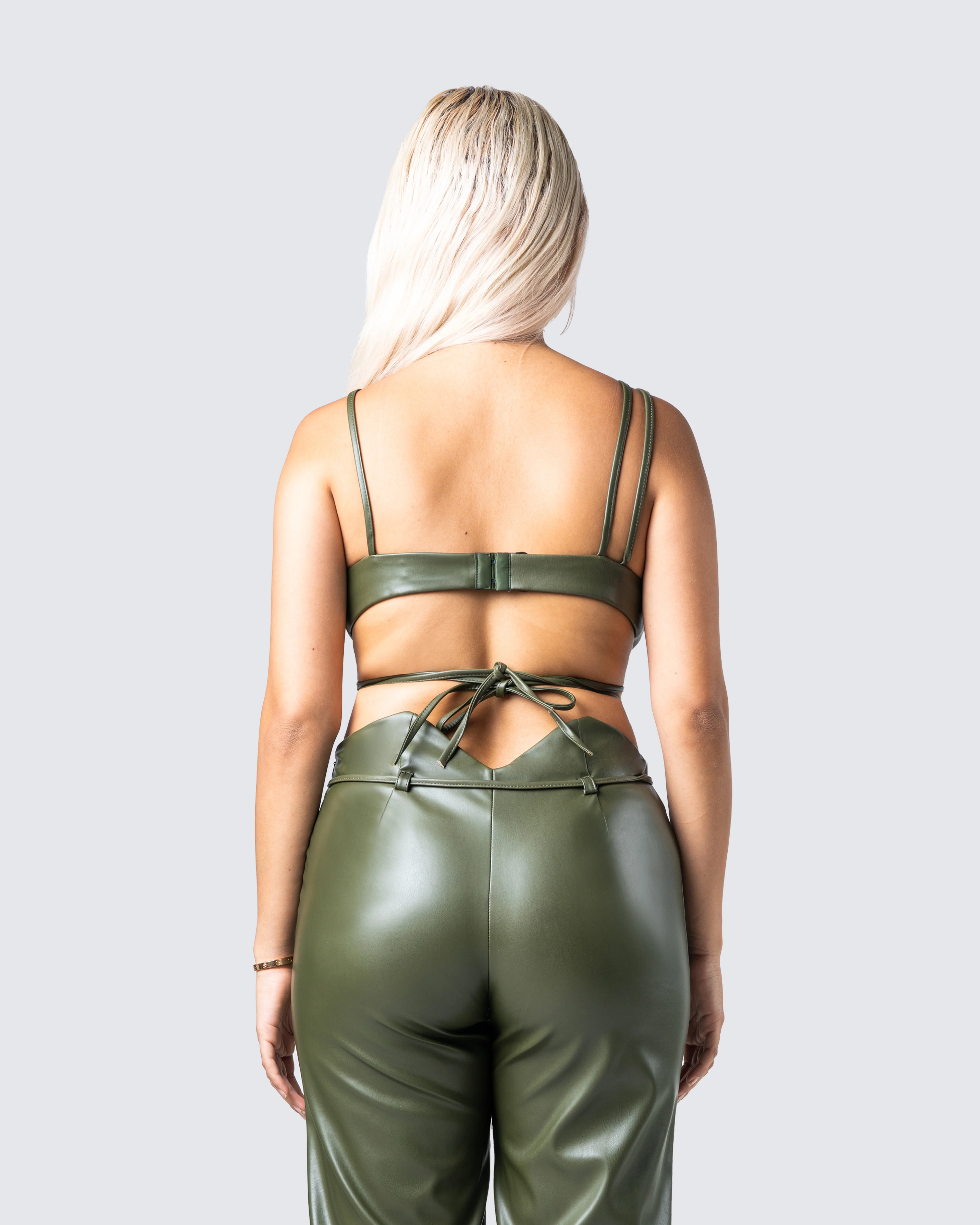 Nadir Olive Vegan Leather Tie Top - Image 6