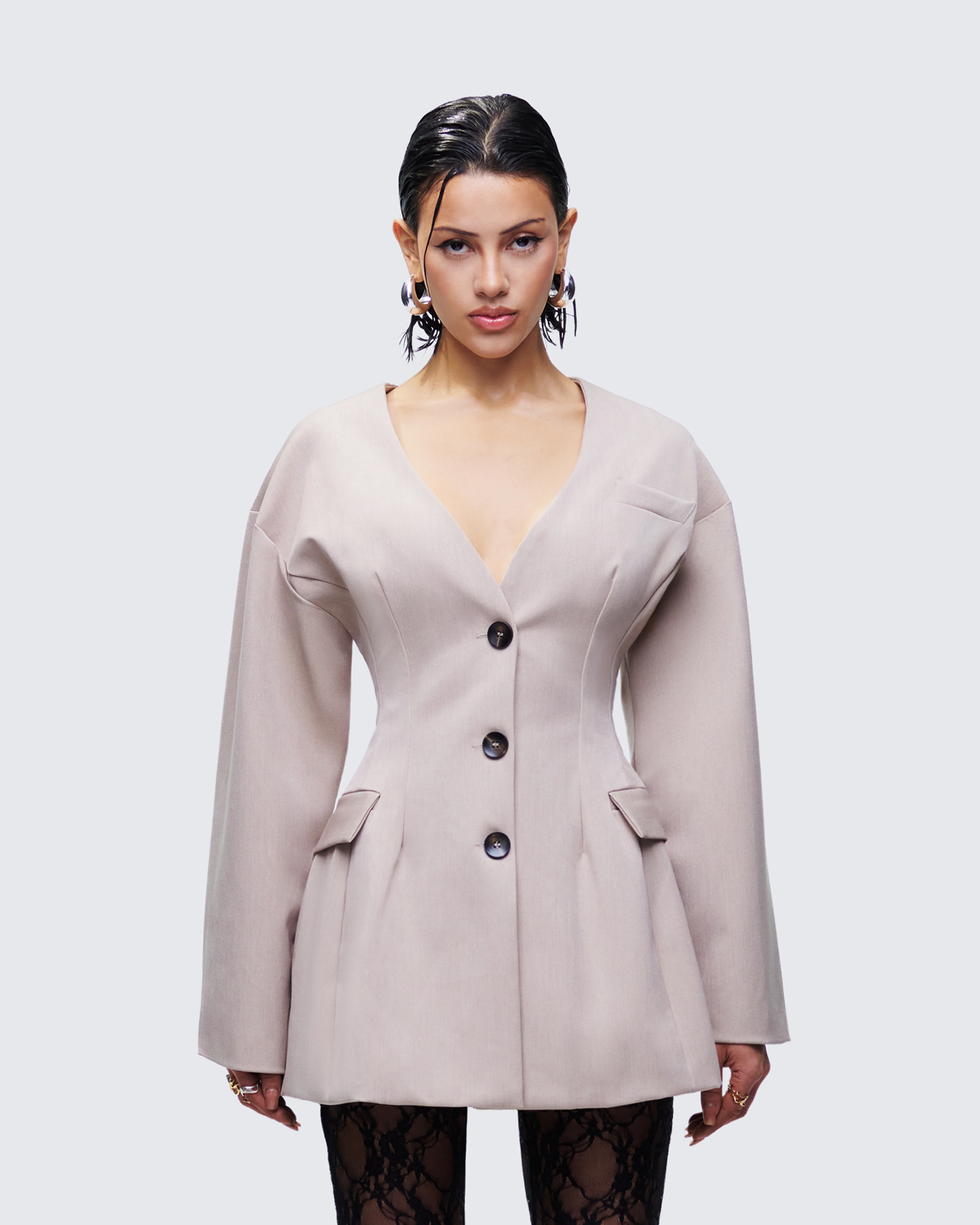 Nahia Brown Cinched Waist Blazer - Image 2
