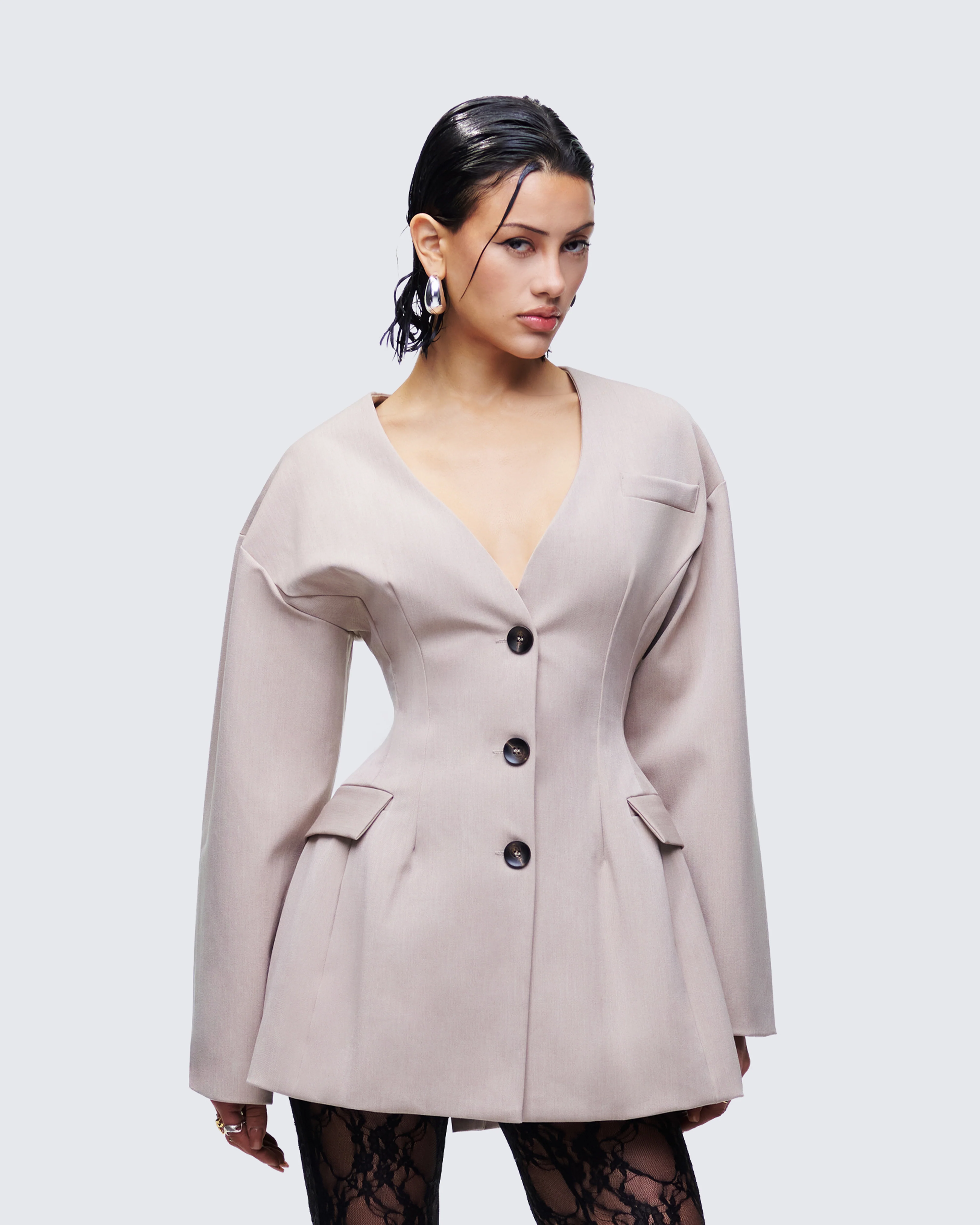 Nahia Brown Cinched Waist Blazer - Image 3