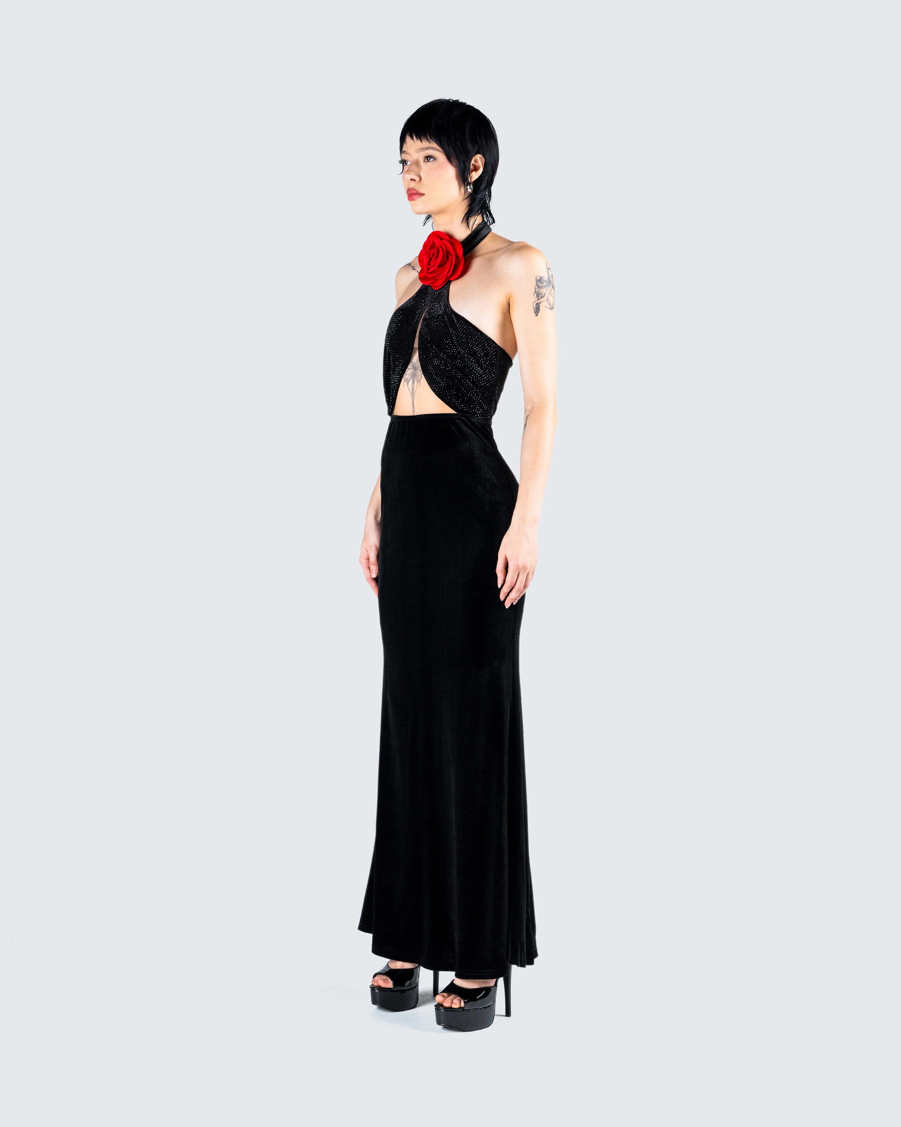 Nala Black Rhinestone Velvet Gown - Image 5