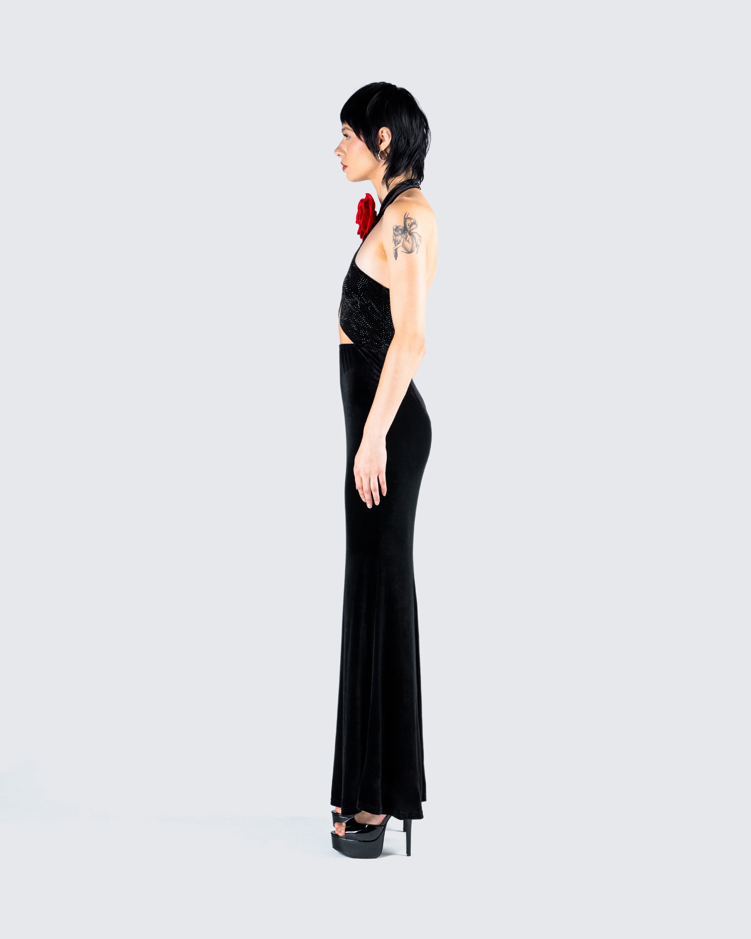 Nala Black Rhinestone Velvet Gown - Image 6