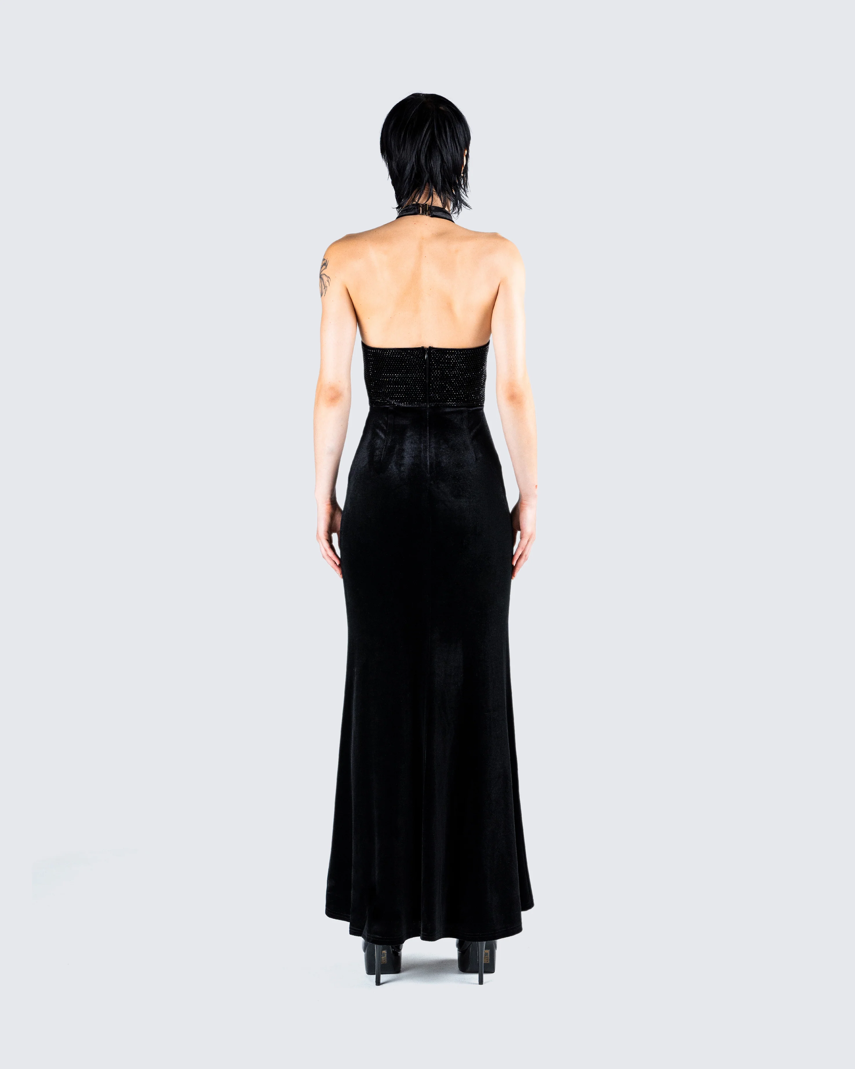 Nala Black Rhinestone Velvet Gown - Image 7
