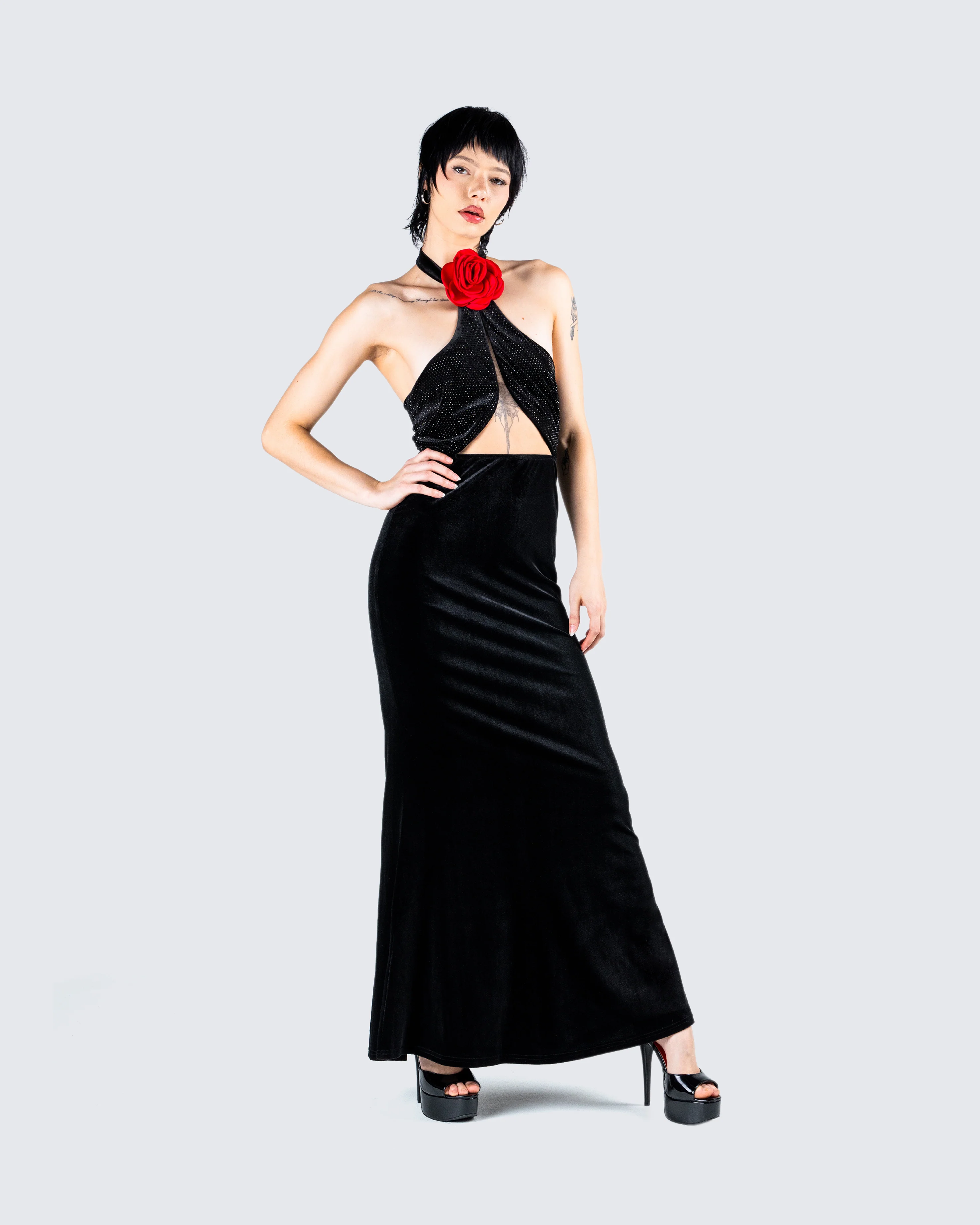Nala Black Rhinestone Velvet Gown - Image 8