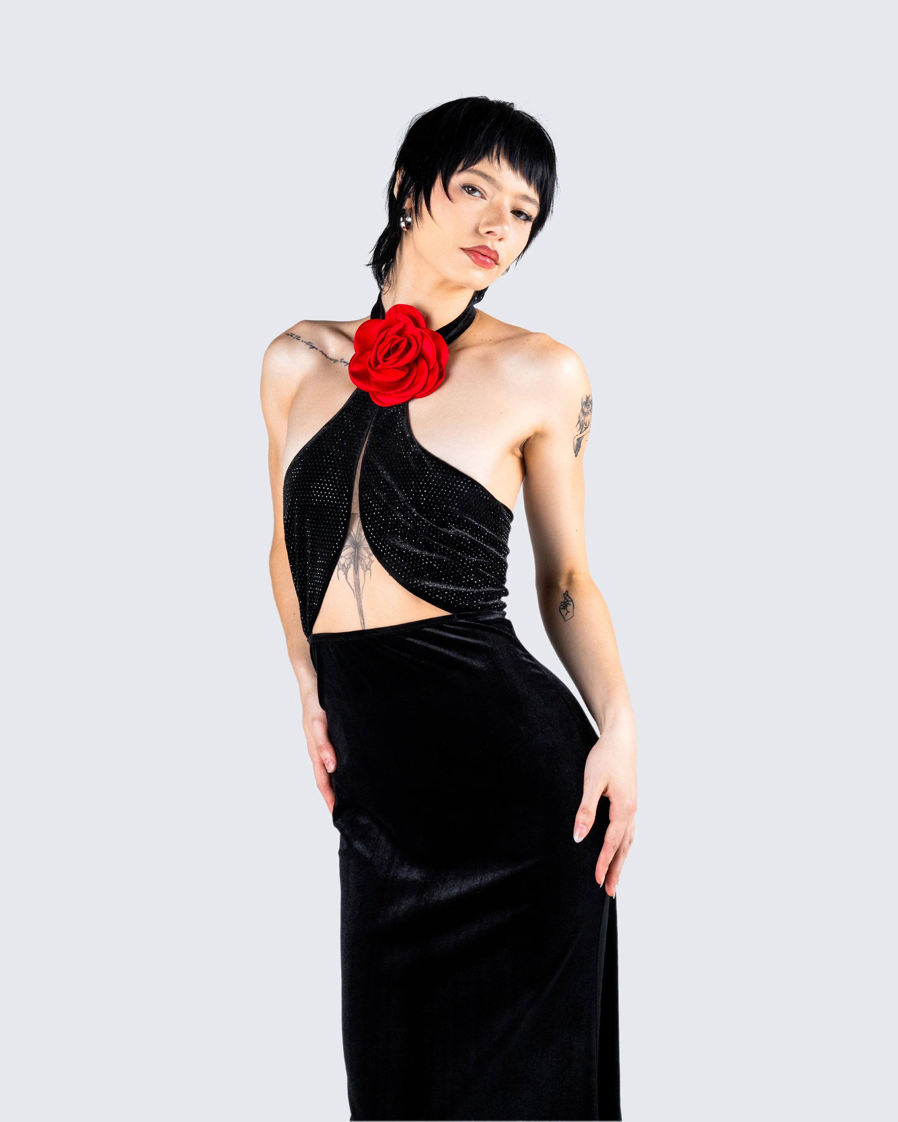 Nala Black Rhinestone Velvet Gown - Image 9