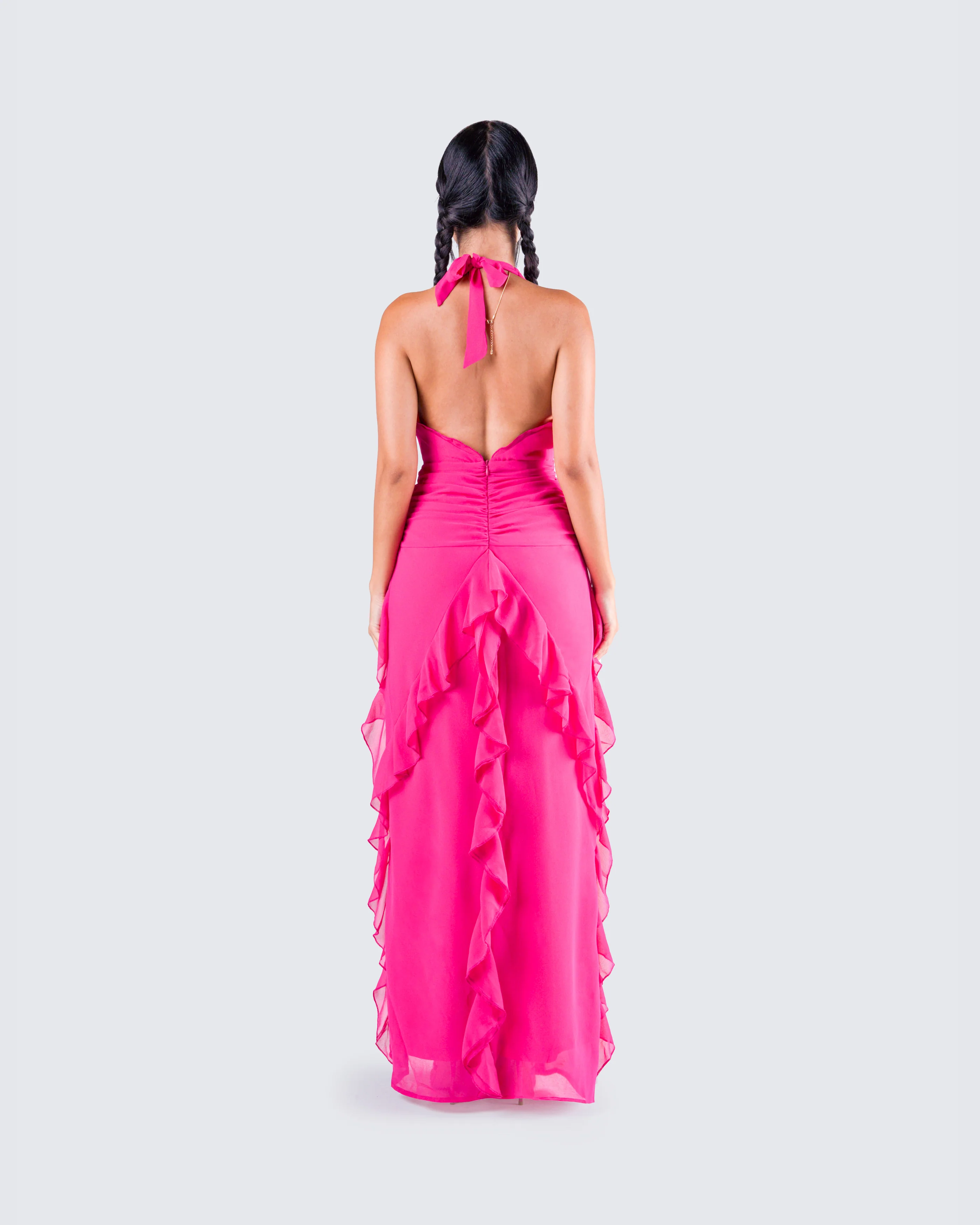 Nandi Hot Pink Ruffle Maxi Dress - Image 6