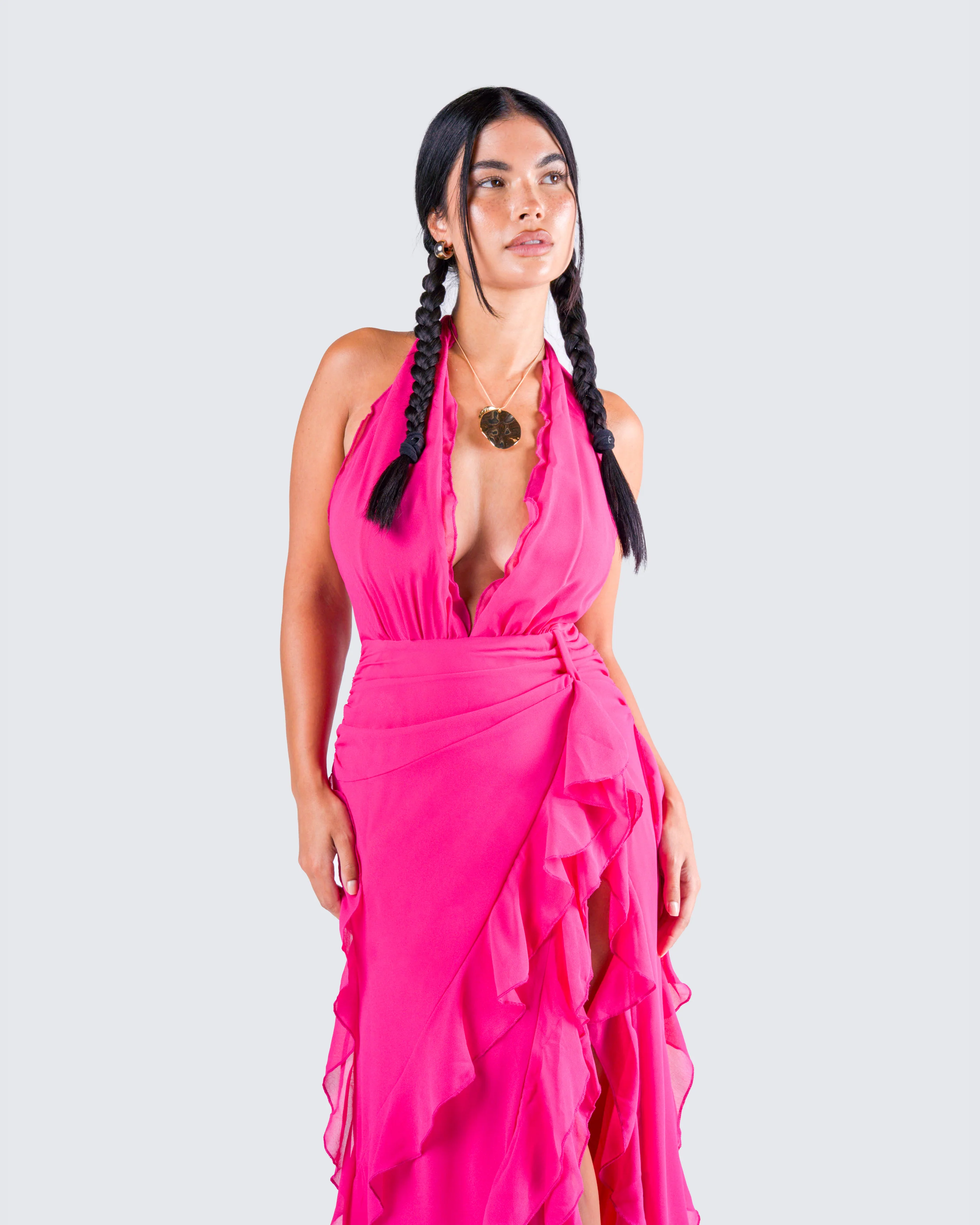 Nandi Hot Pink Ruffle Maxi Dress - Image 8