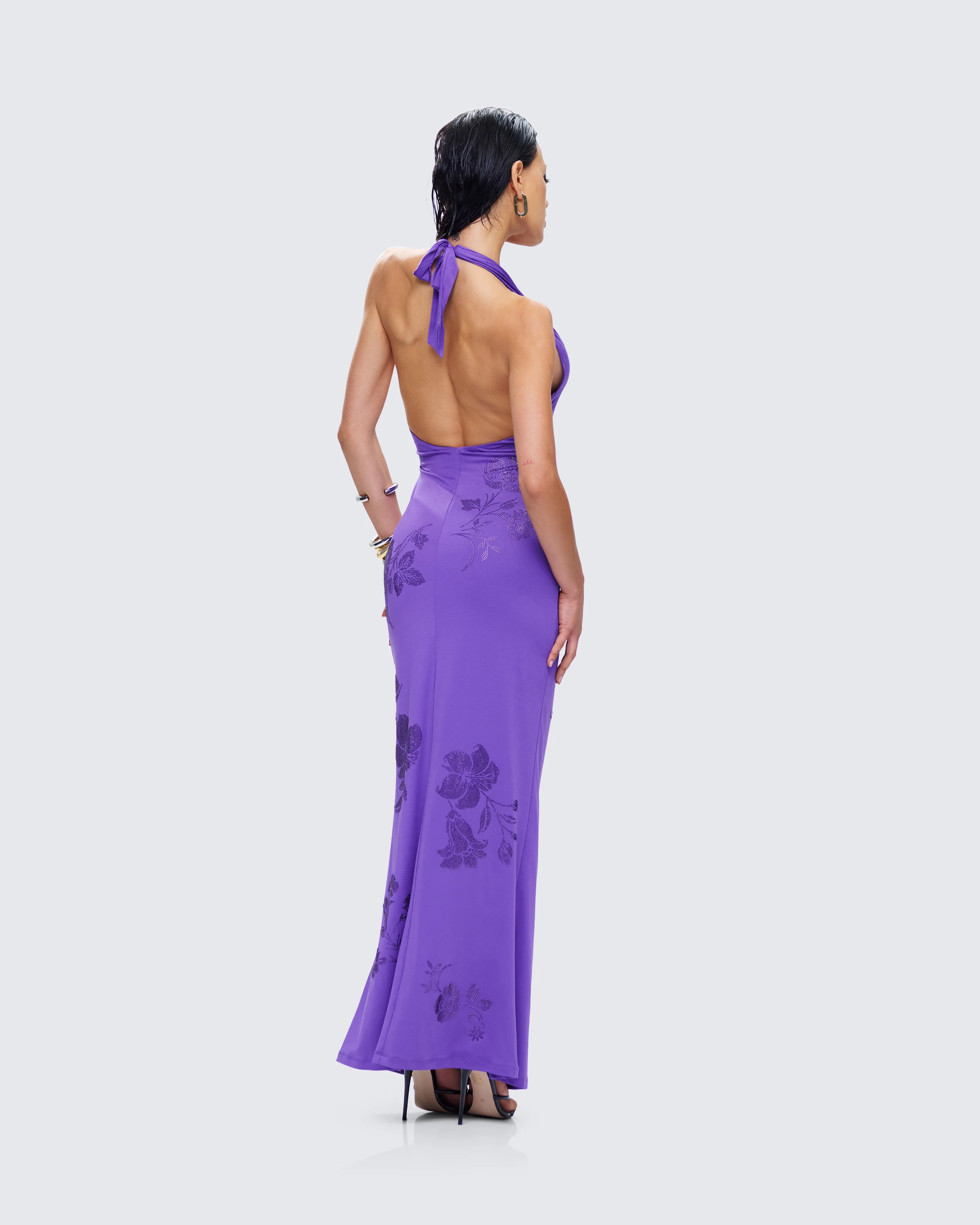 Nari Purple Rhinestone Plunge Maxi Dress - Image 7