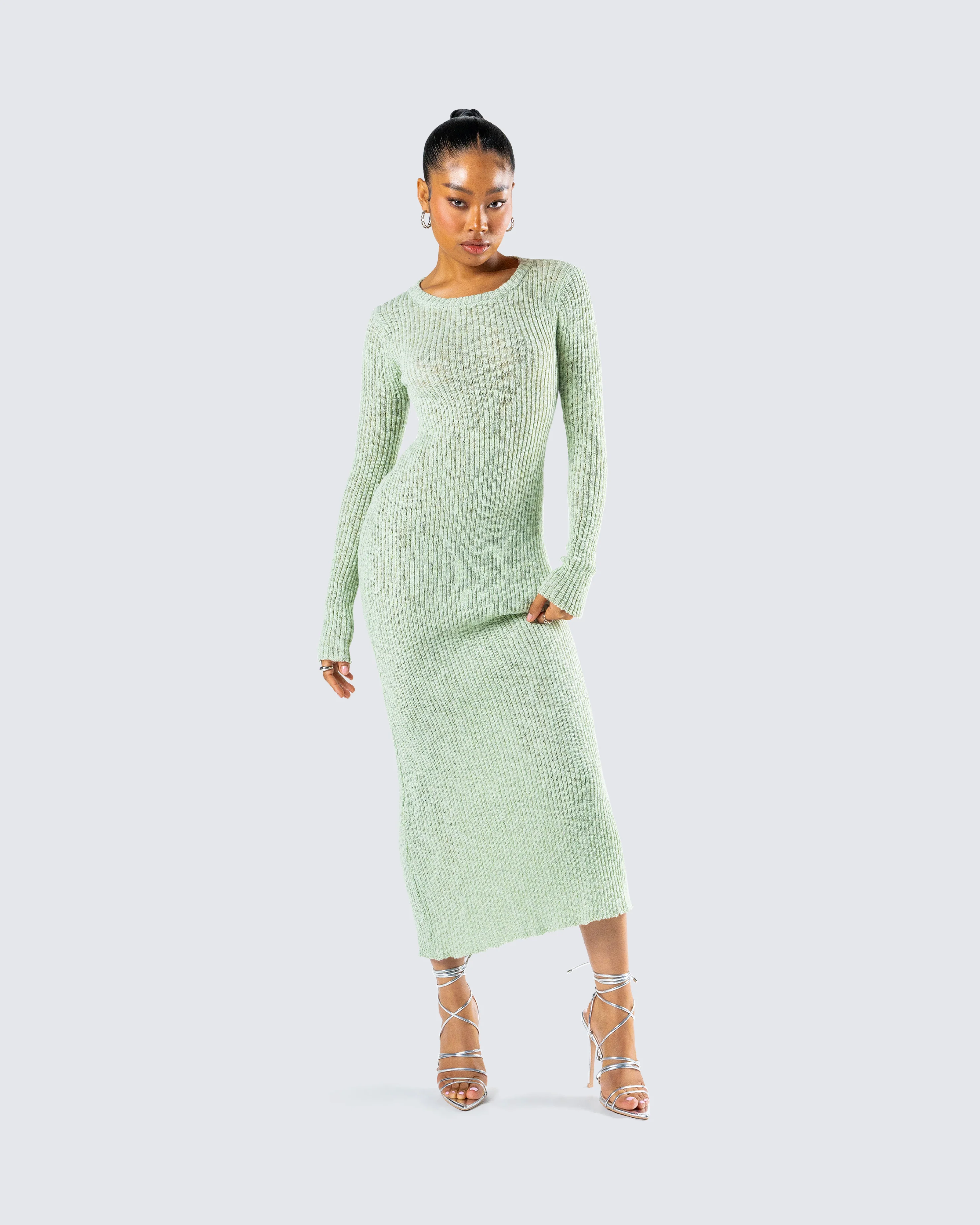 Nea Green Sweater Knit Midi Dress - Image 8