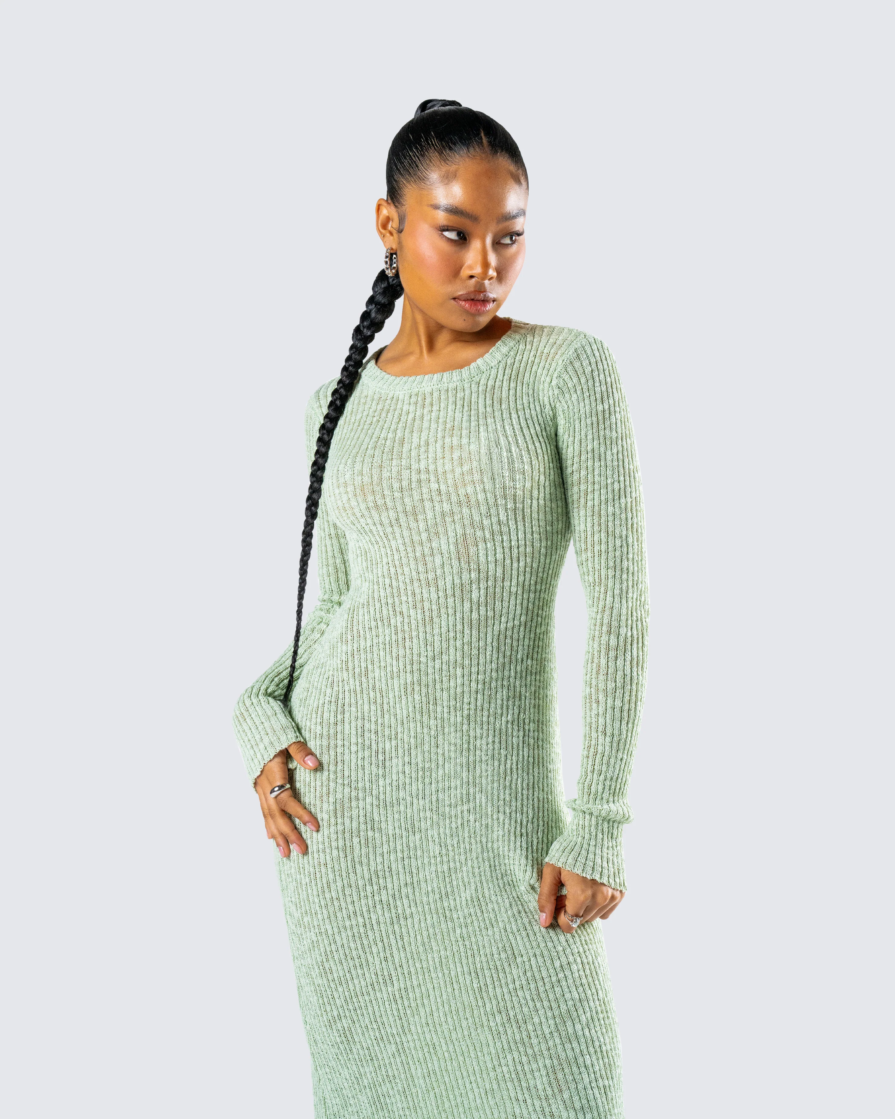 Nea Green Sweater Knit Midi Dress - Image 9