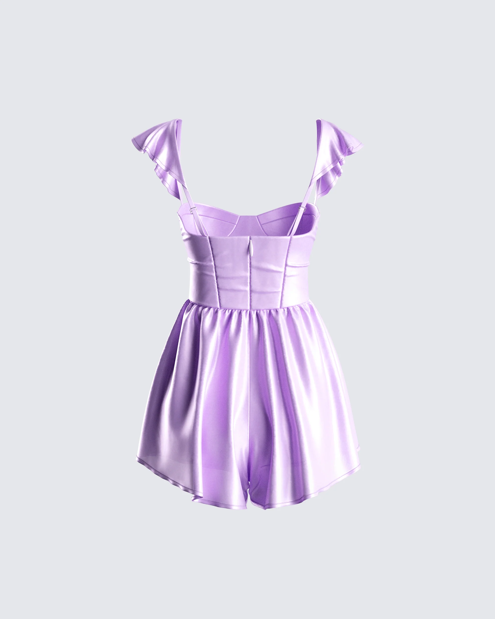 Nett Lavender Satin Ruffle Romper - Image 3