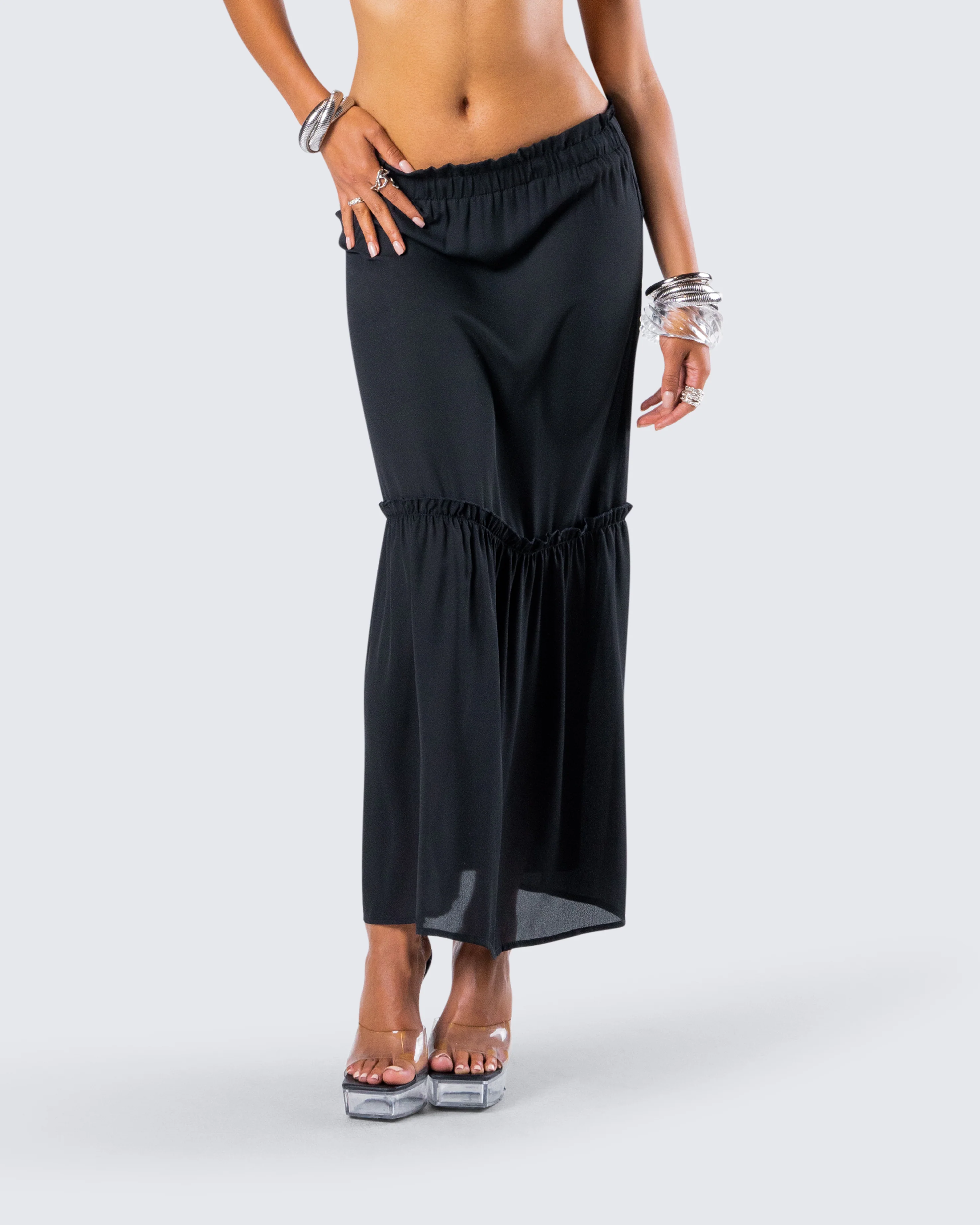 Neve Black Georgette Tiered Skirt - Image 8