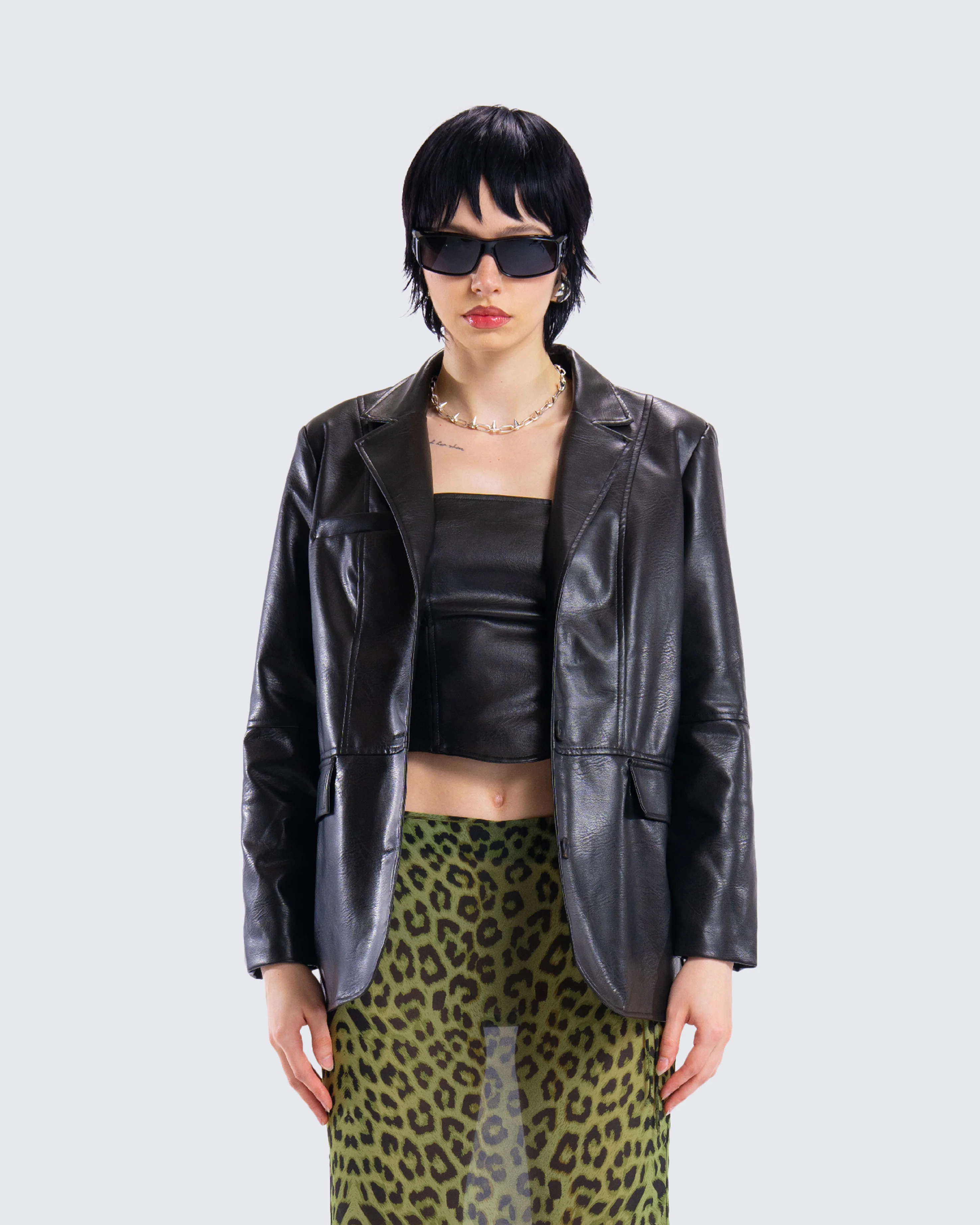 Nika Black Vegan Leather Blazer - Image 4