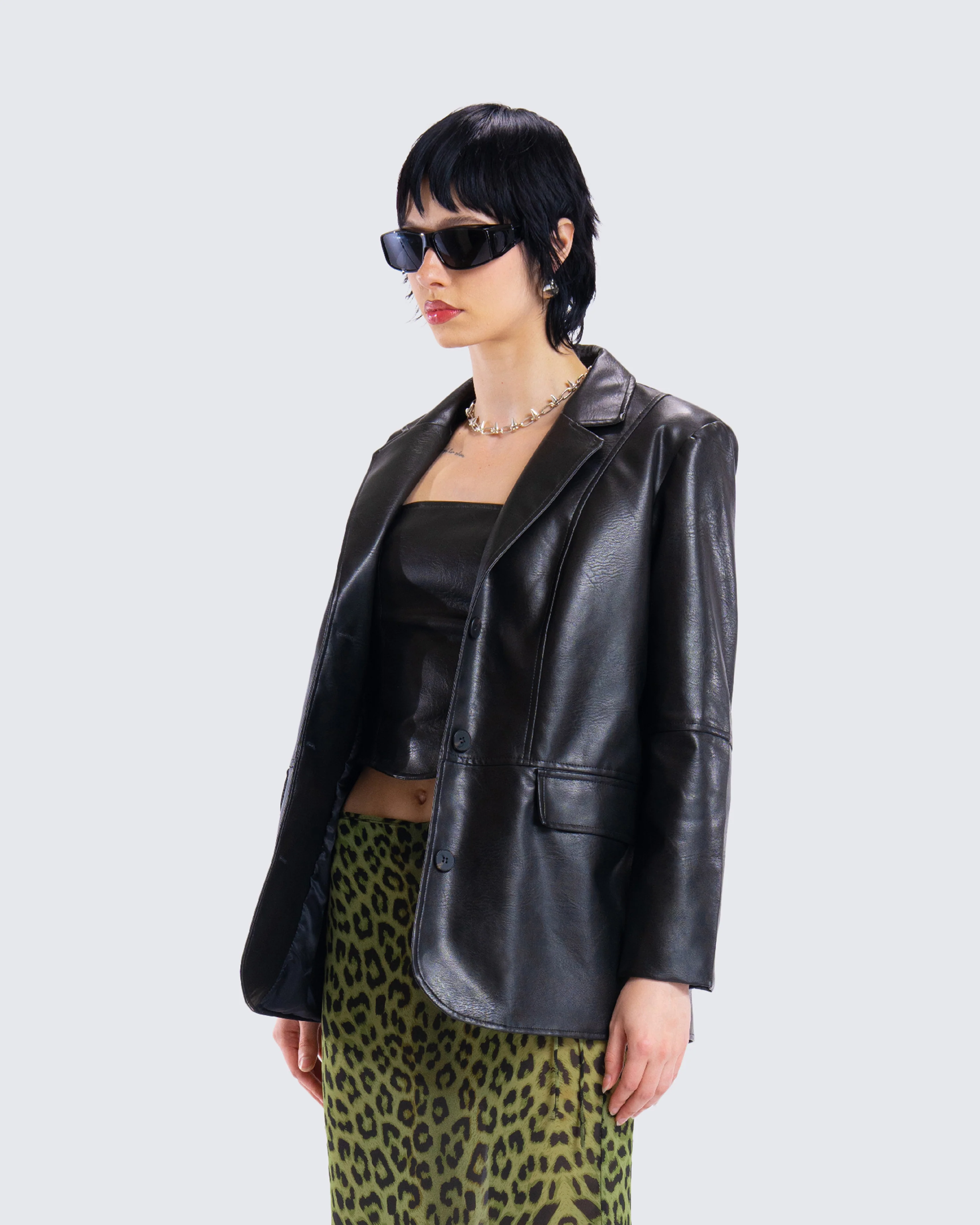 Nika Black Vegan Leather Blazer - Image 5