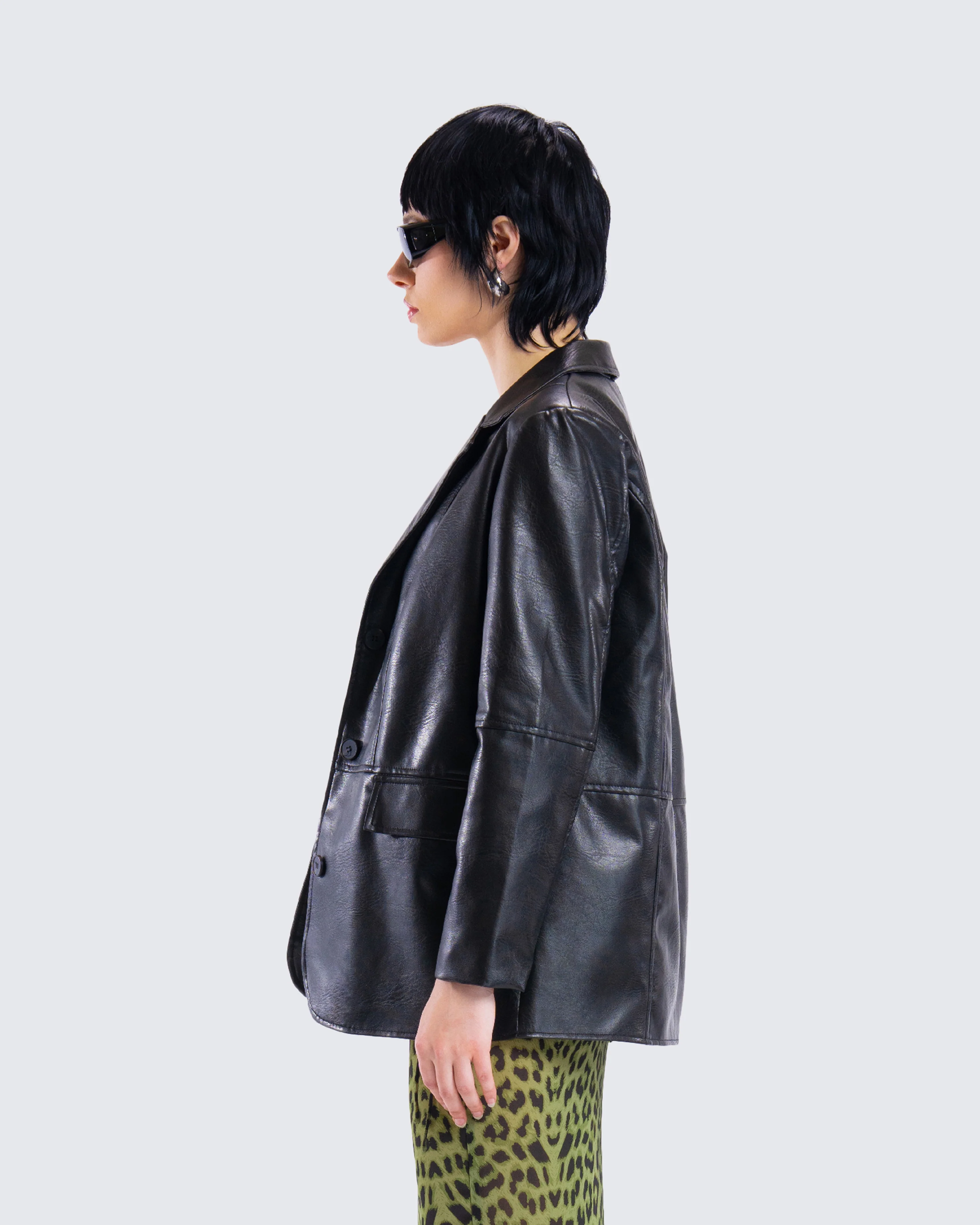 Nika Black Vegan Leather Blazer - Image 6