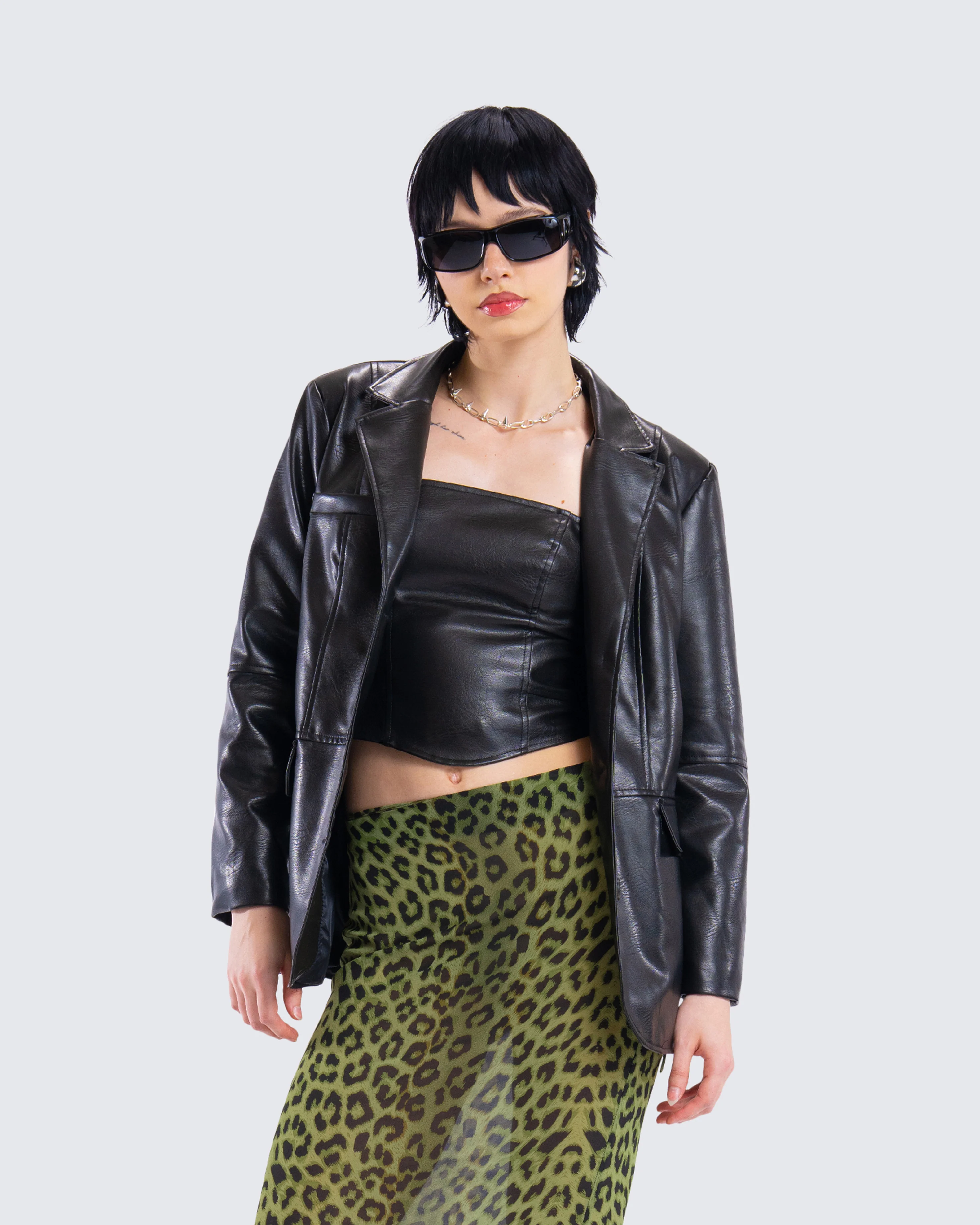 Nika Black Vegan Leather Blazer - Image 8