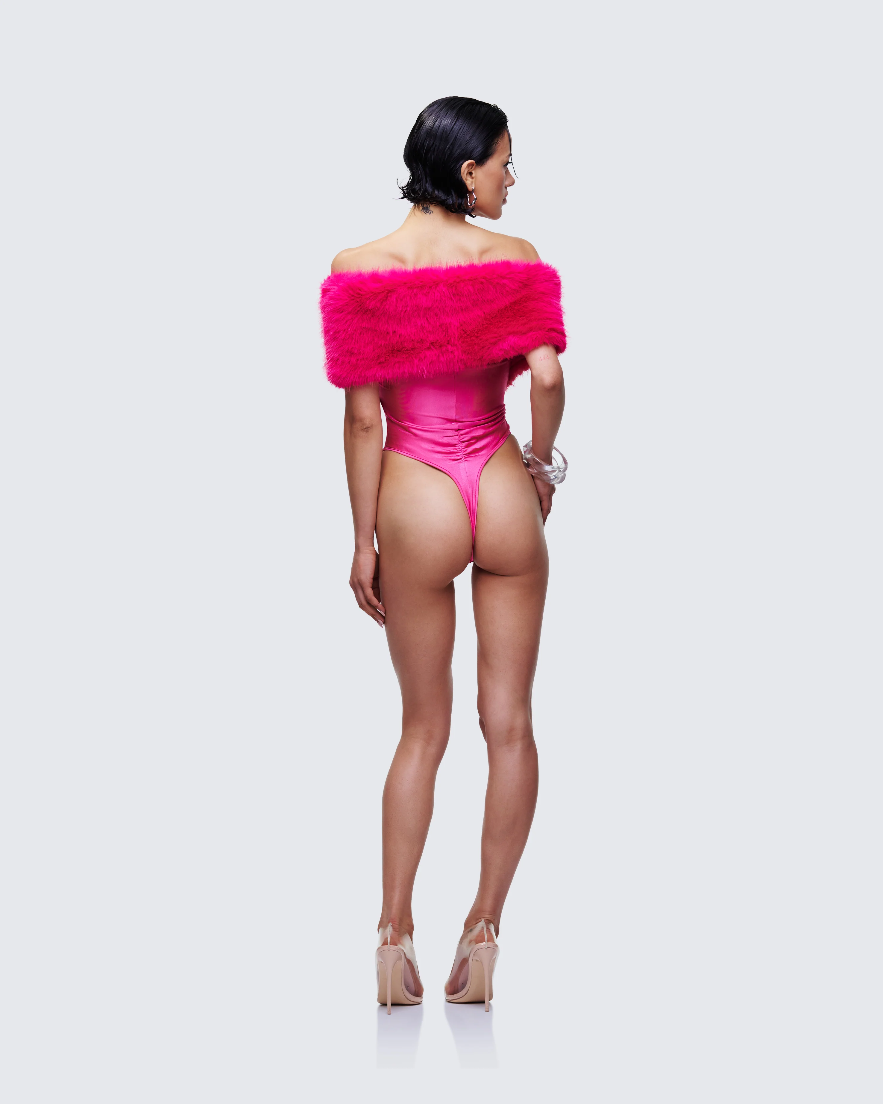 Nina Pink Fur Trim Bodysuit - Image 5