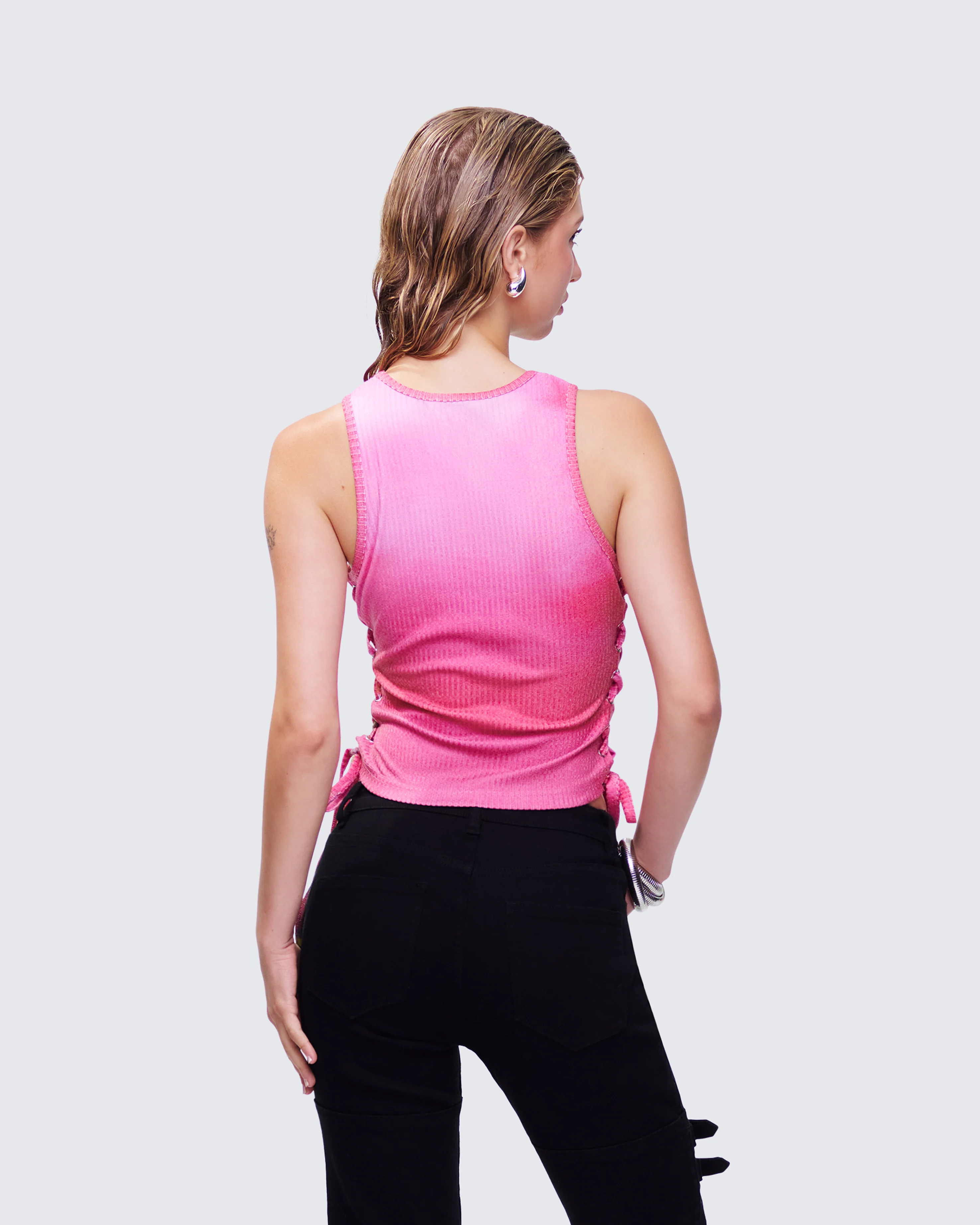 Nixie Pink Lace Up Graphic Tank - Image 4