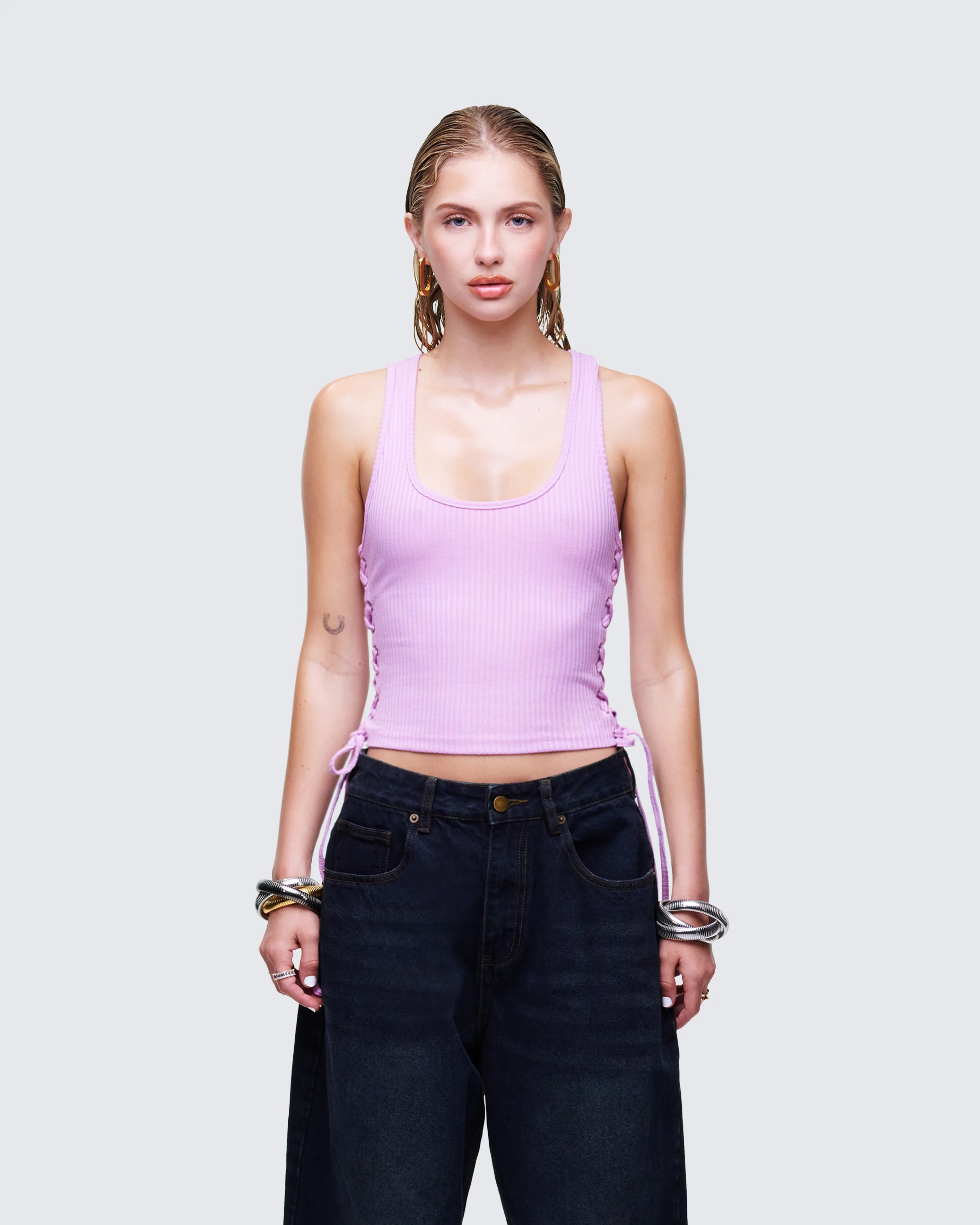 Nixie Pink Lace Up Tank - Image 2