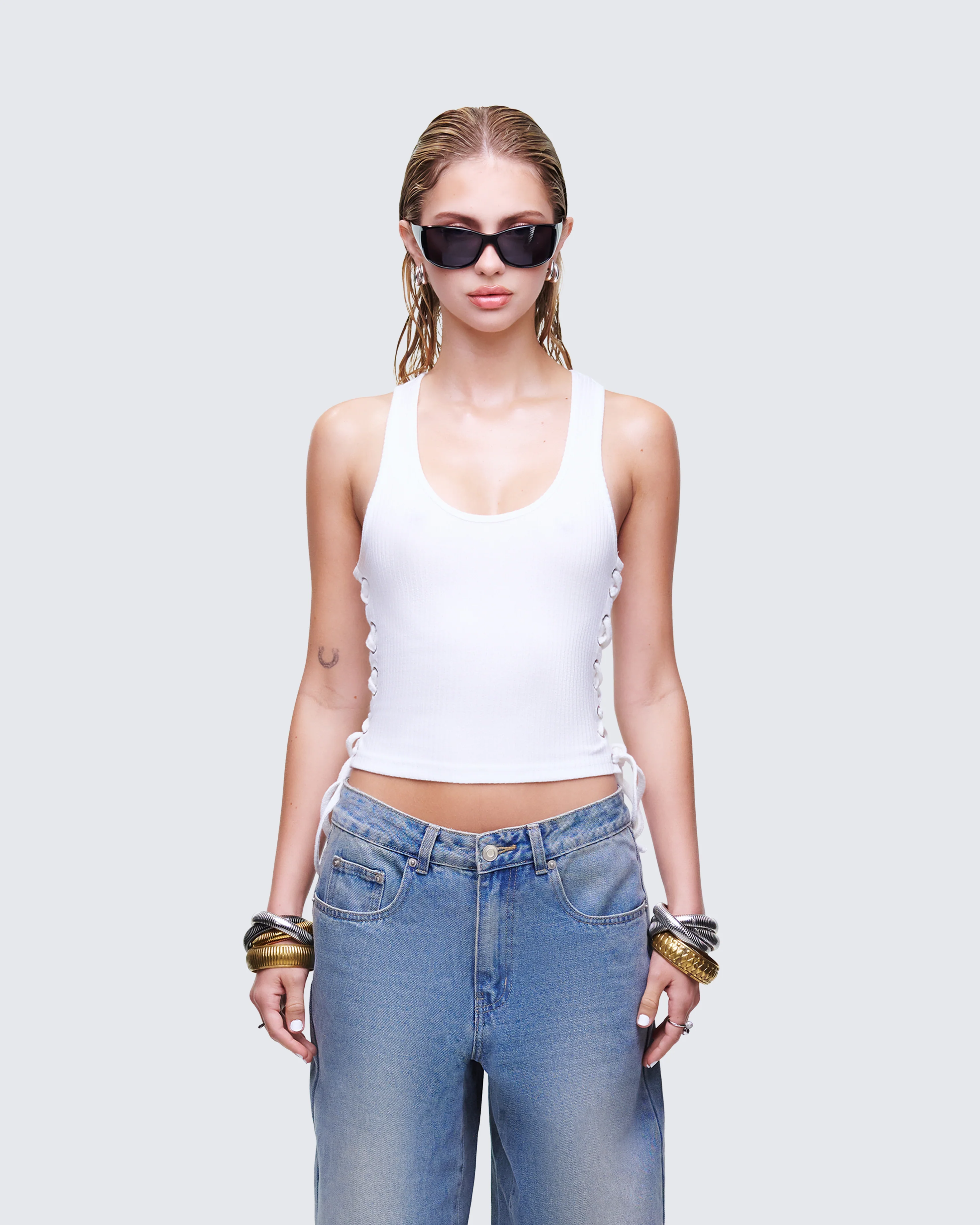 Nixie White Lace Up Tank - Image 2