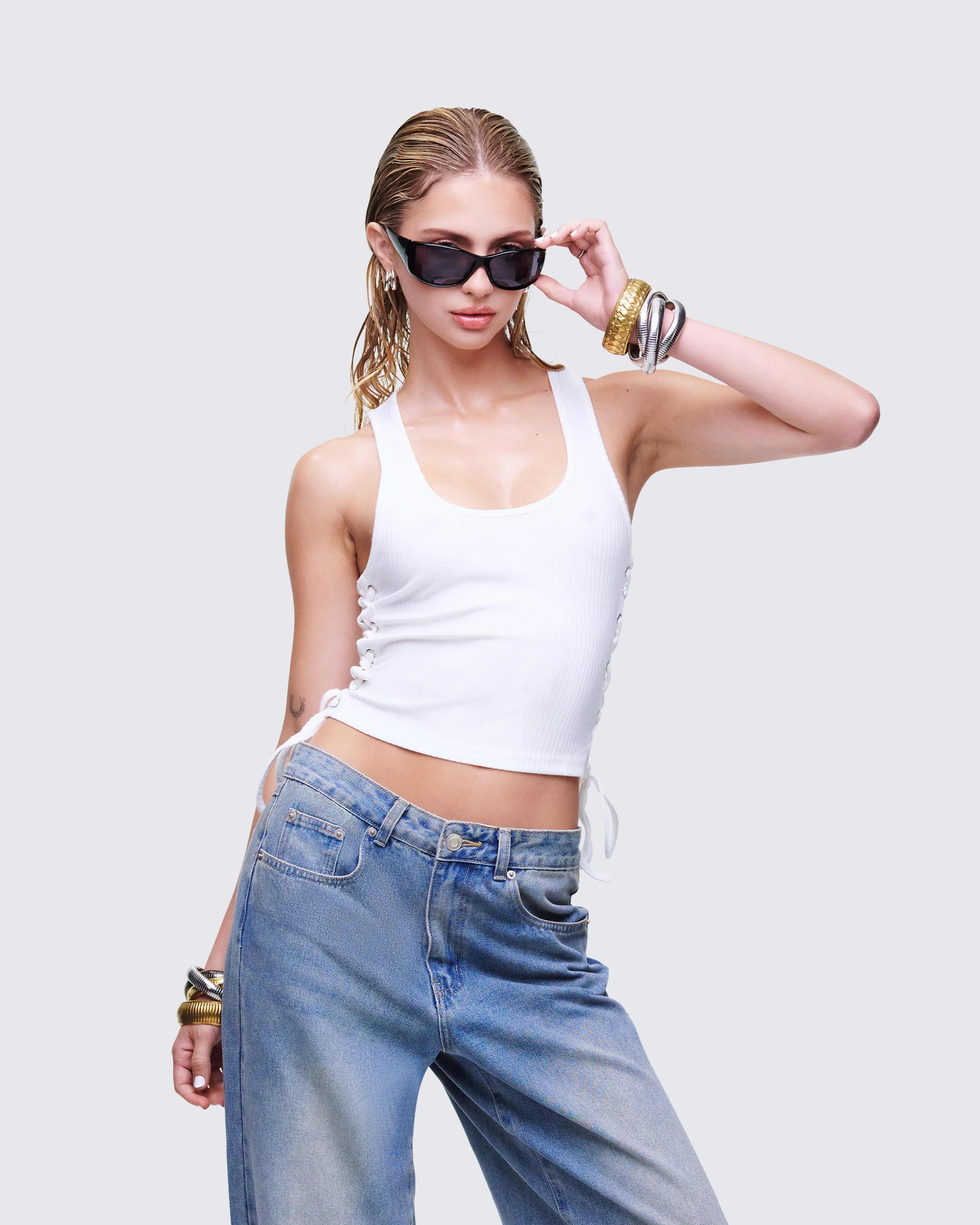 Nixie White Lace Up Tank - Image 3
