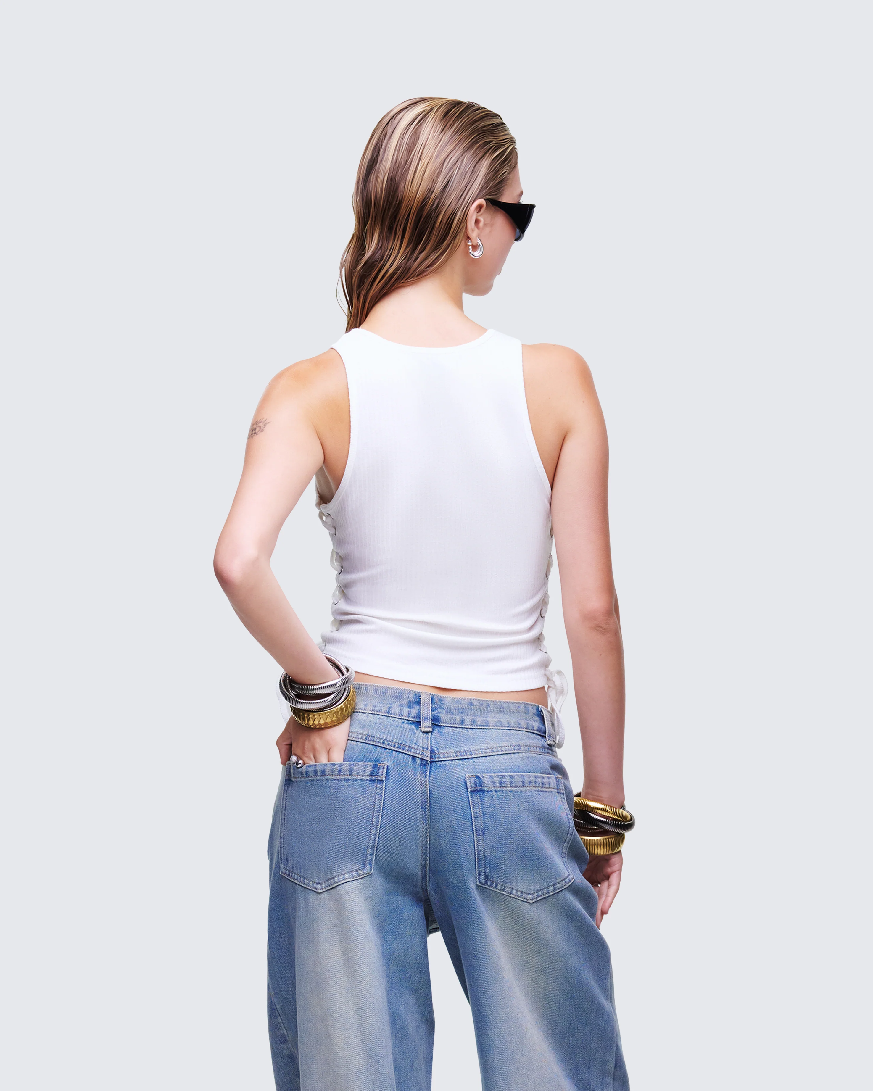 Nixie White Lace Up Tank - Image 4