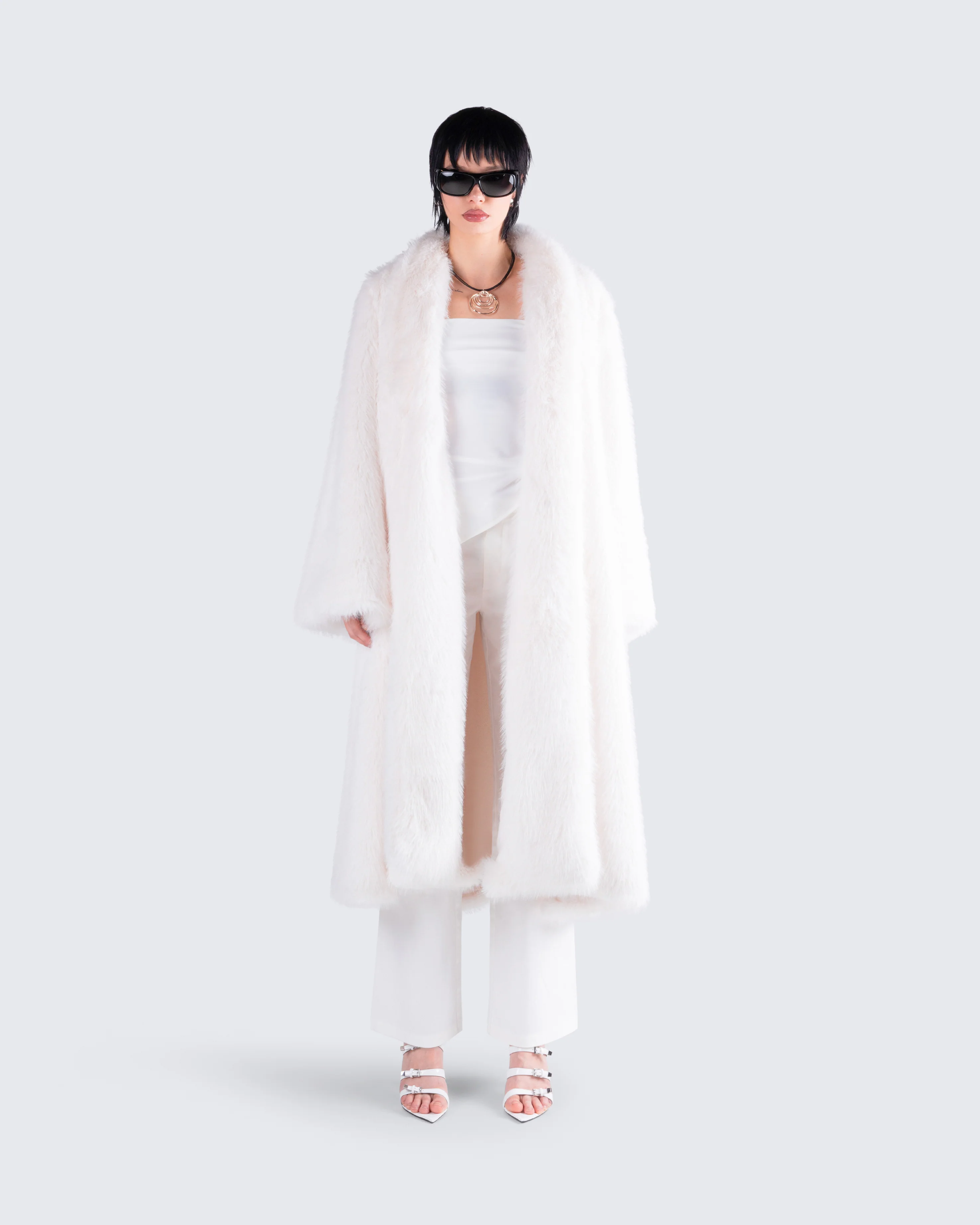 Noel Ivory Midi Vegan Fur Coat - Image 4