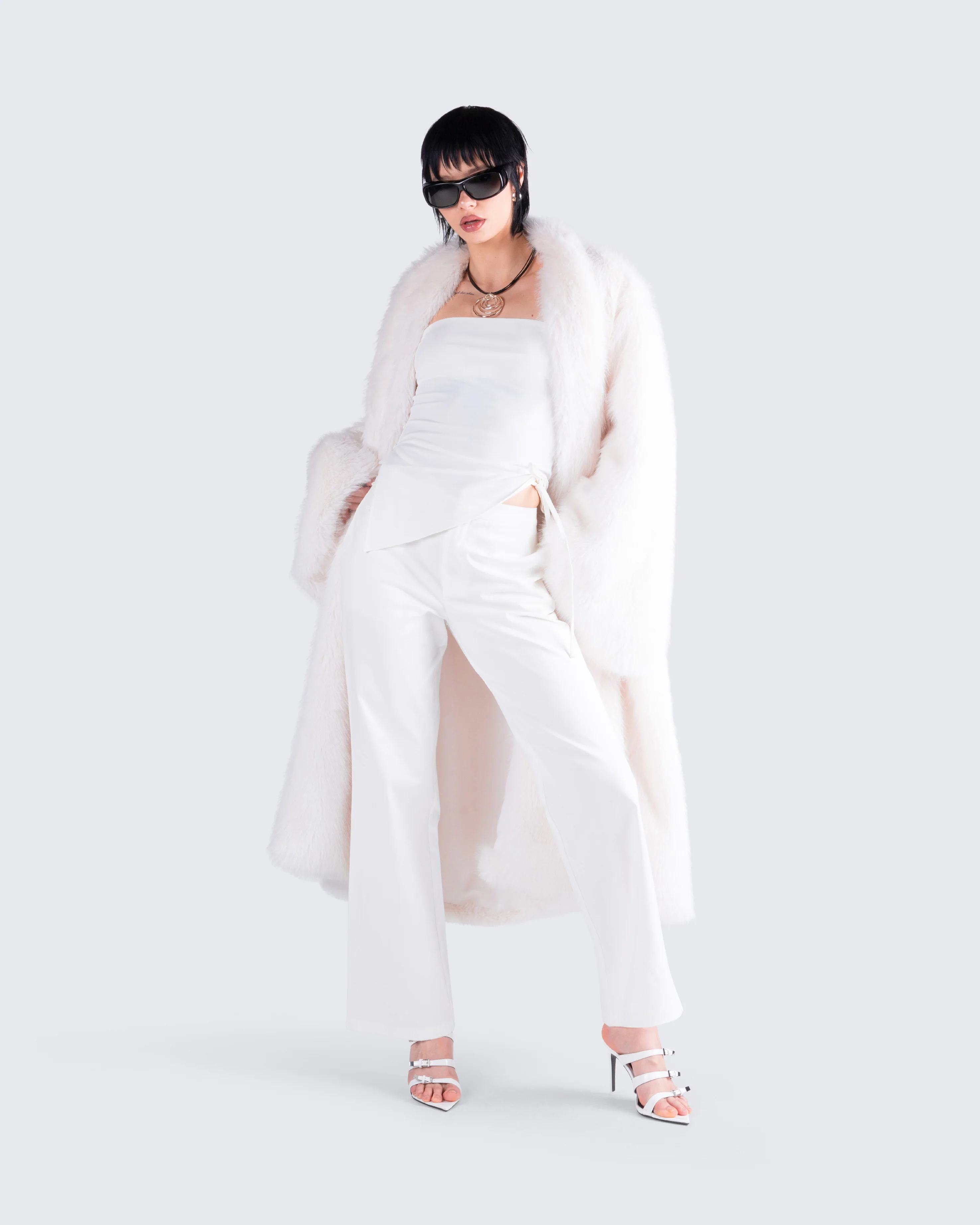 Noel Ivory Midi Vegan Fur Coat - Image 8