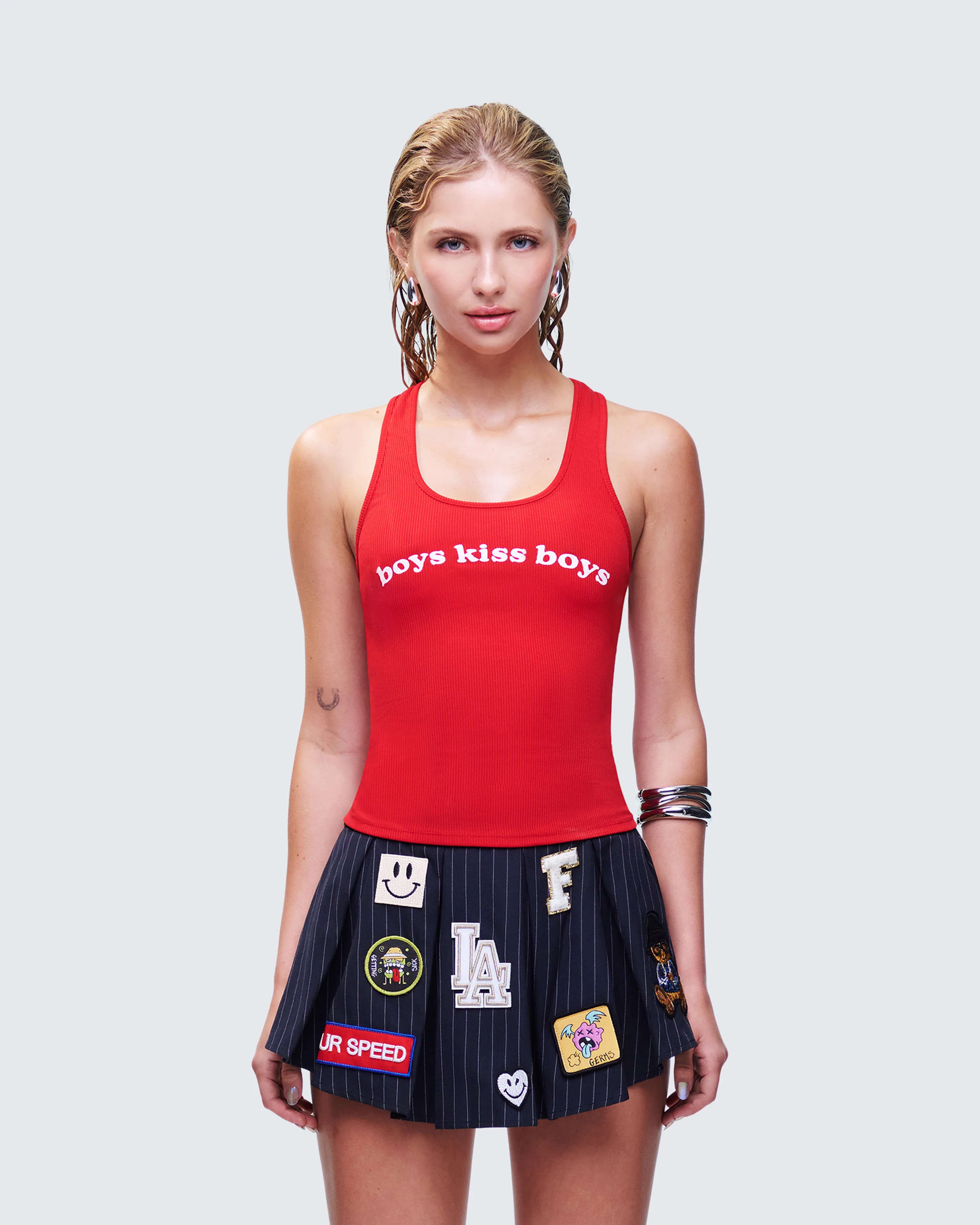 Noel Red Ribbed Slogan Tank - Image 2