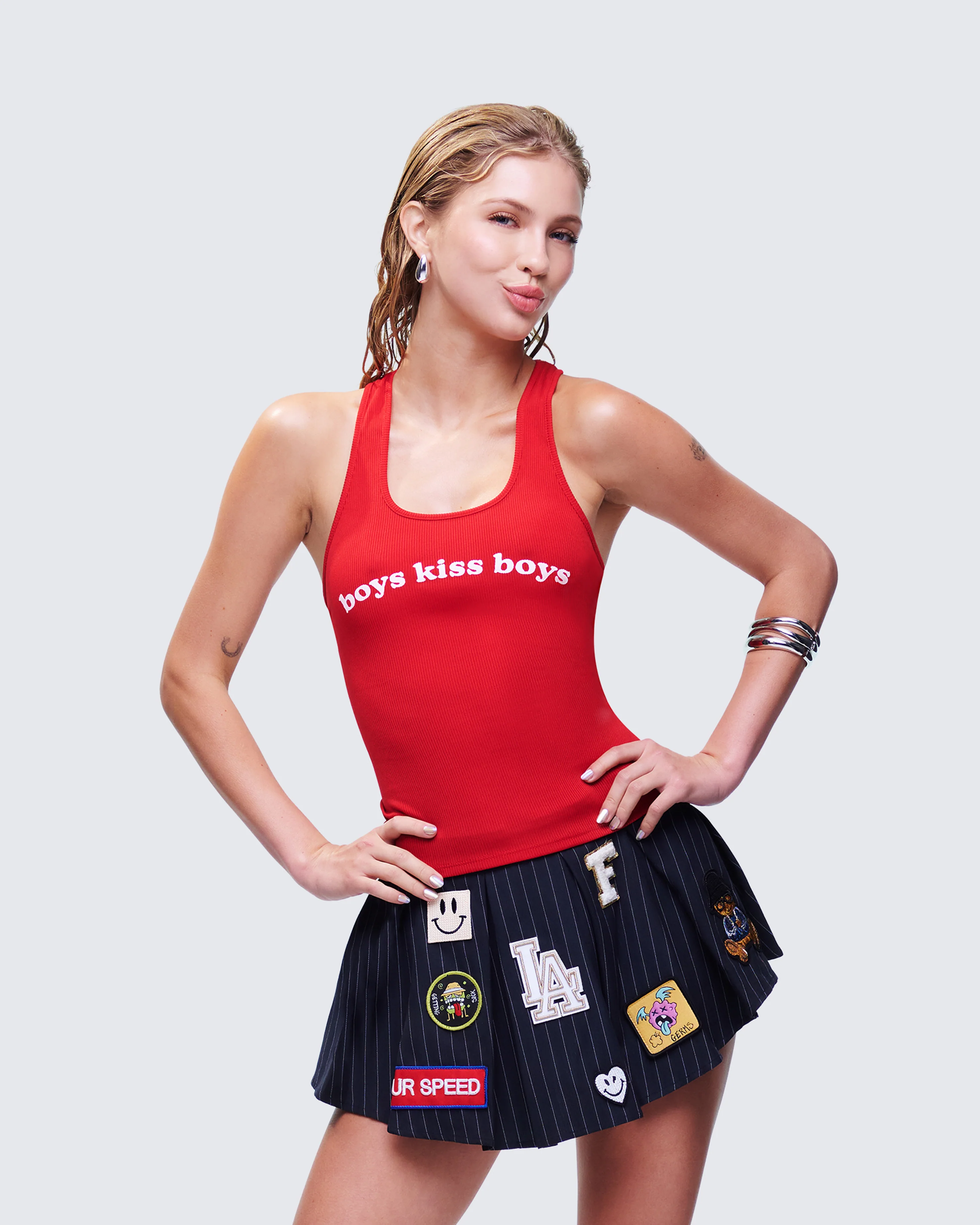 Noel Red Ribbed Slogan Tank - Image 3