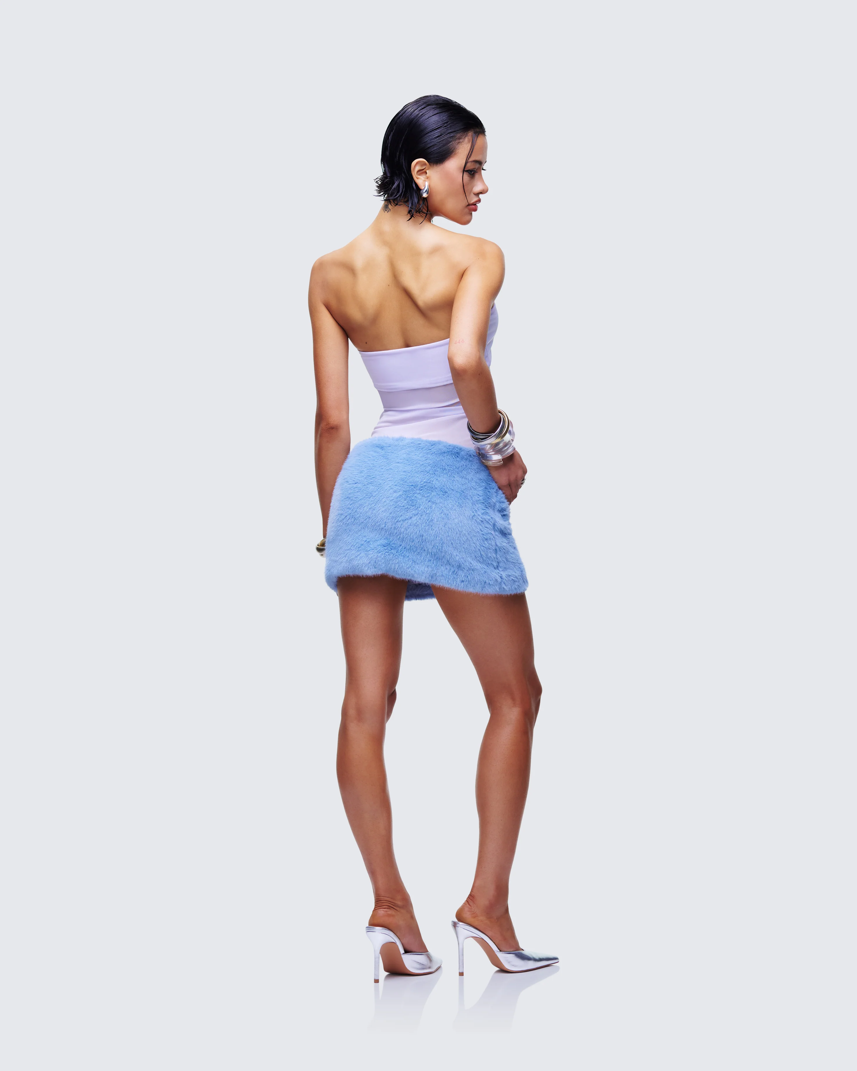 Noelle Blue Faux Fur Mesh Mini Dress - Image 5