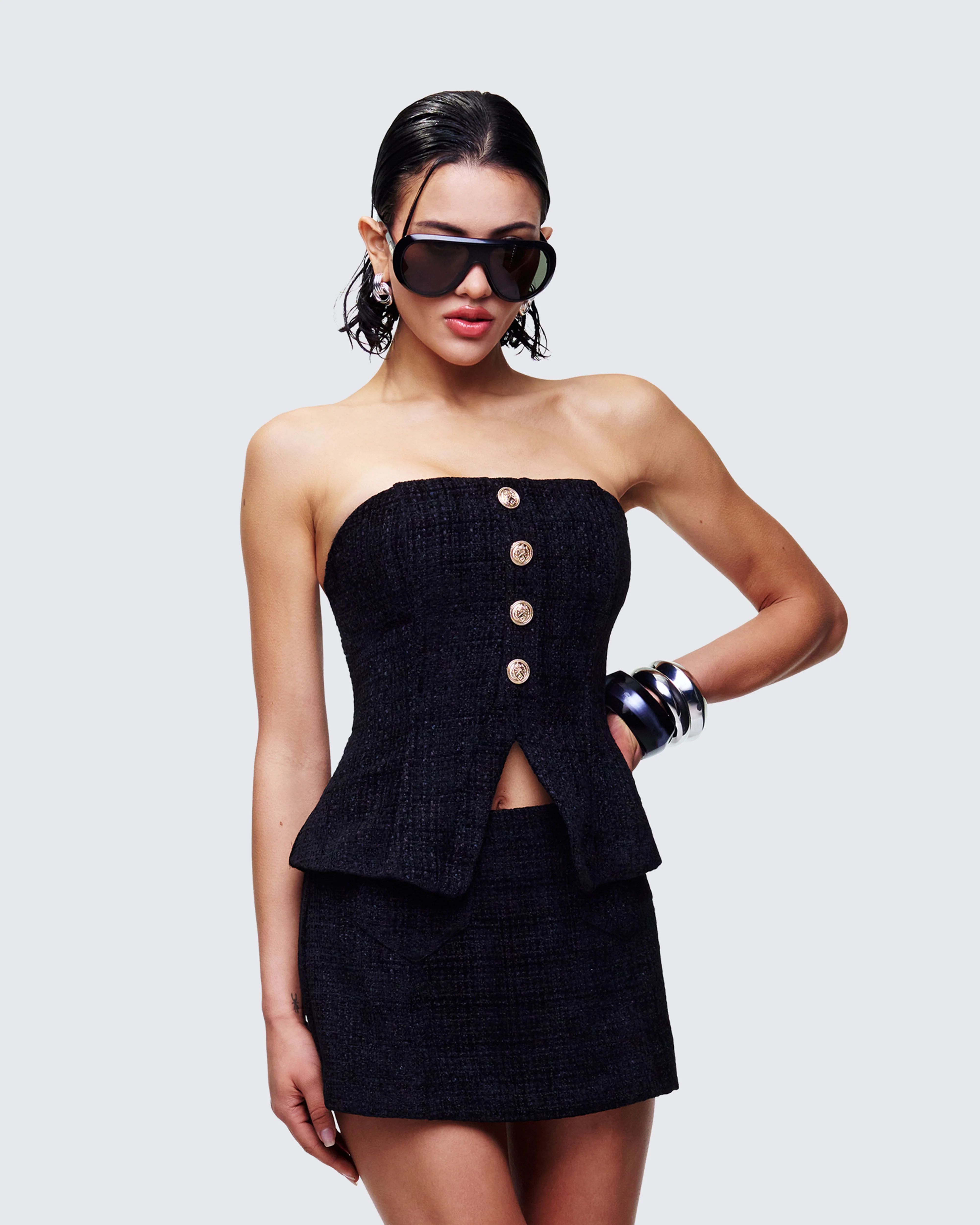 Nomi Black Tweed Bandeau Top - Image 3