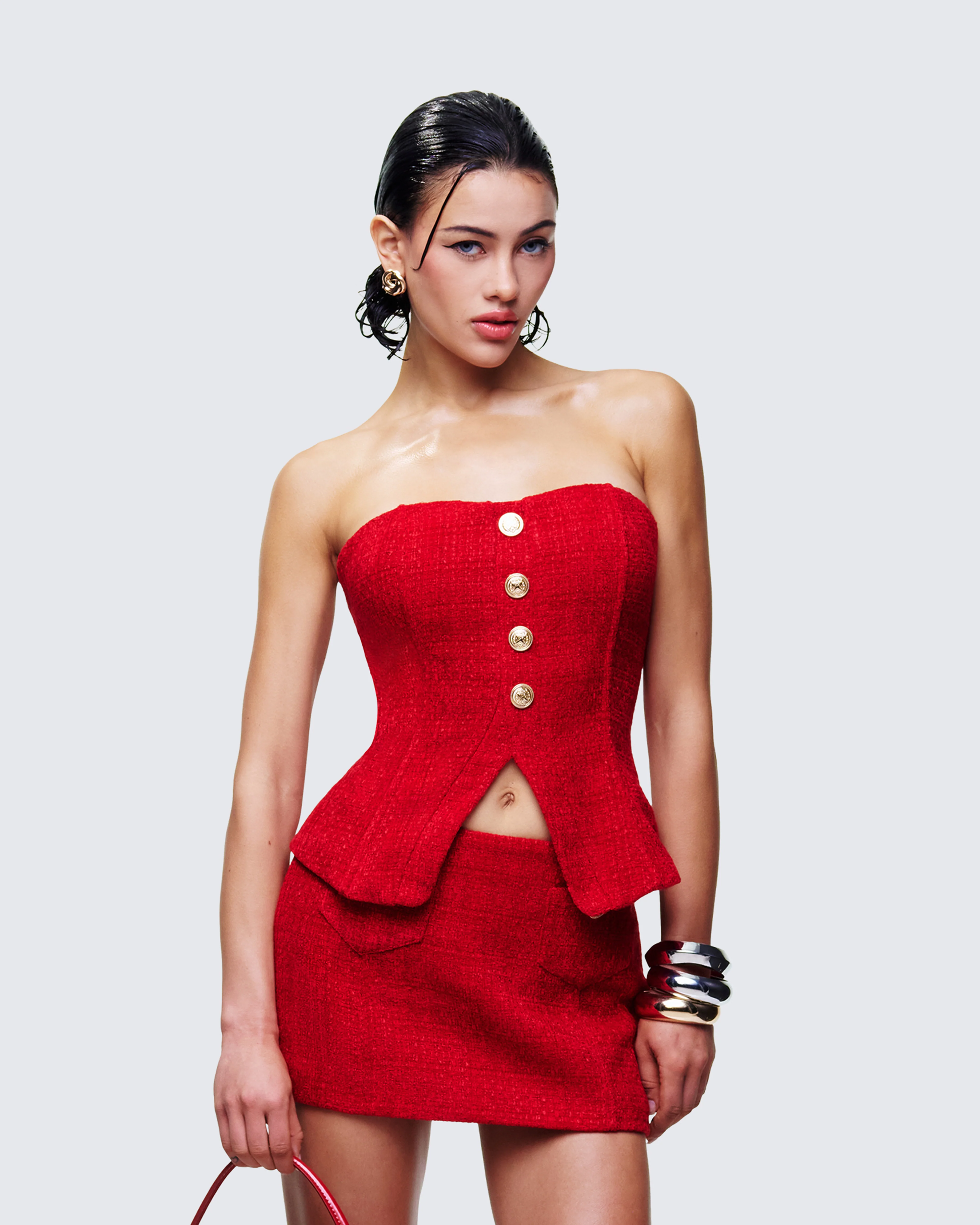 Nomi Red Tweed Bandeau Top - Image 3