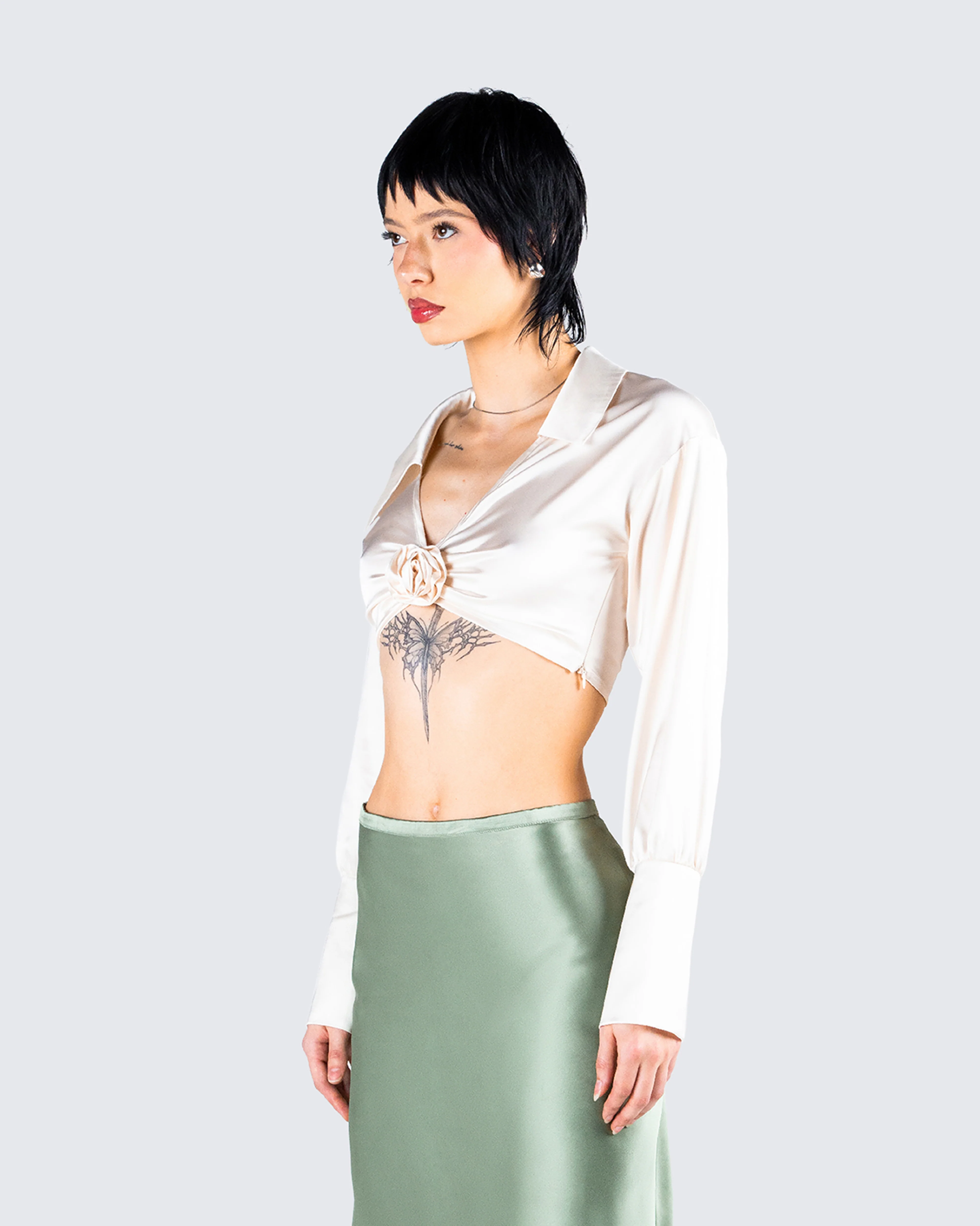 Noor Ivory Knotted Blouse Top - Image 5
