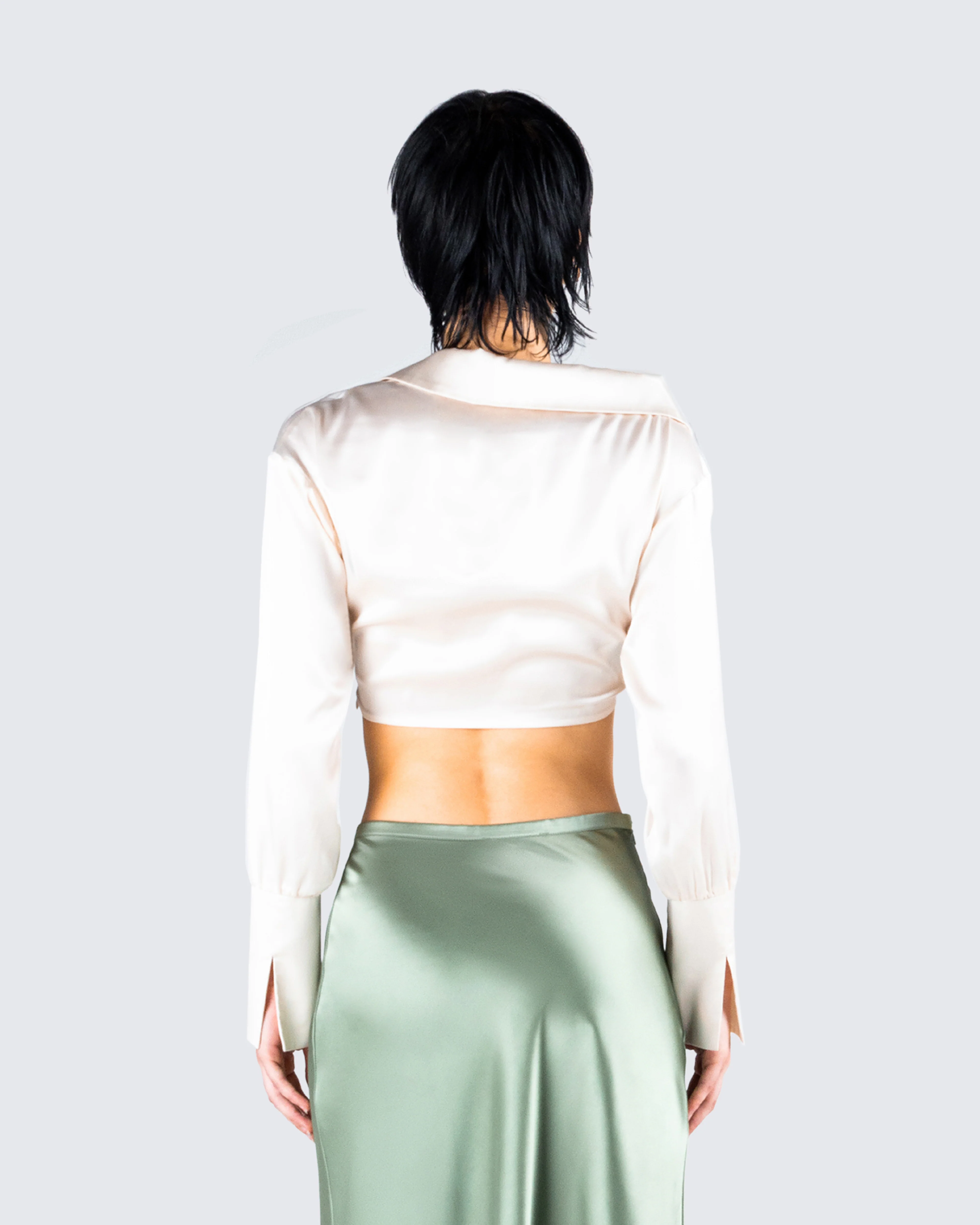 Noor Ivory Knotted Blouse Top - Image 7