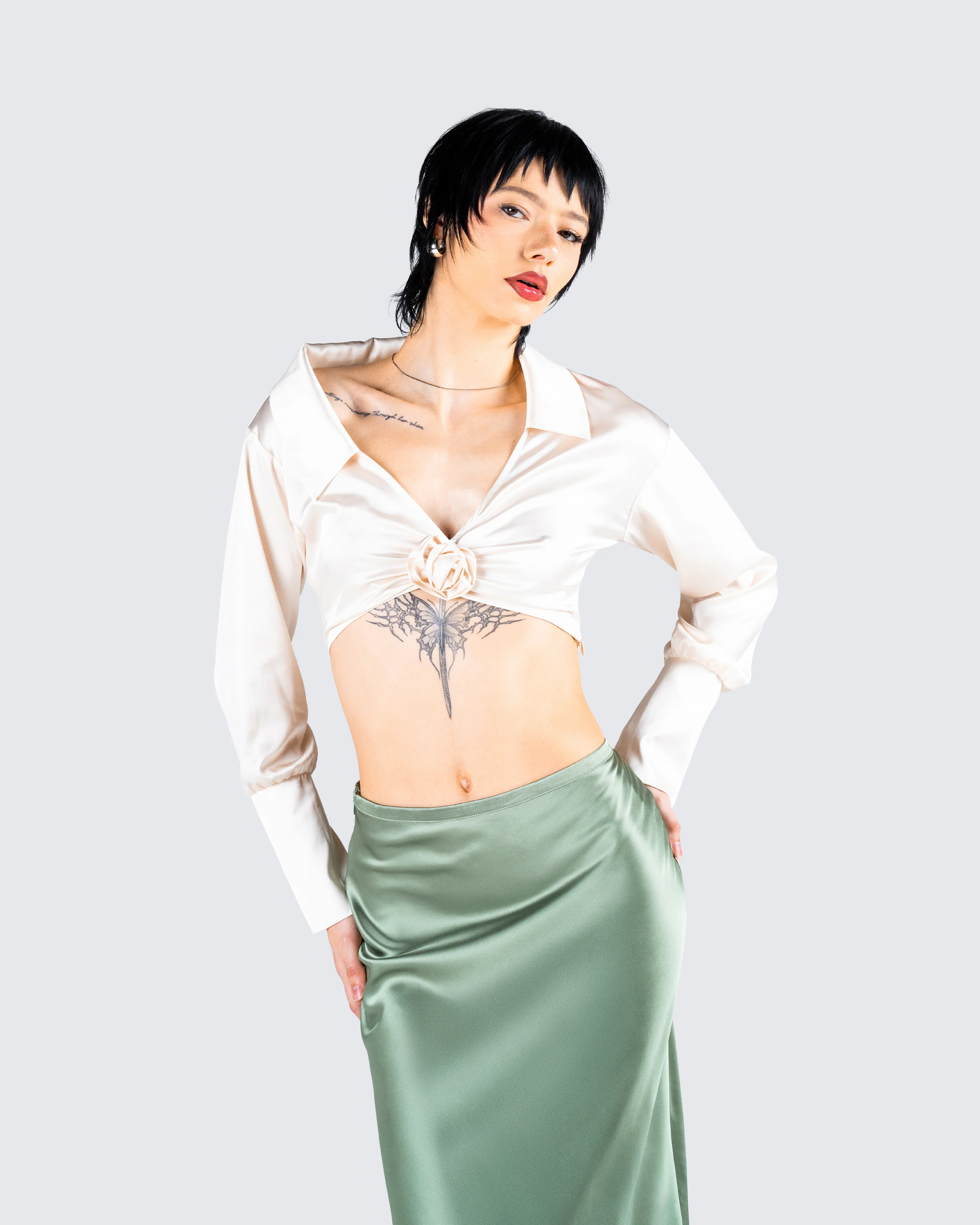 Noor Ivory Knotted Blouse Top - Image 8