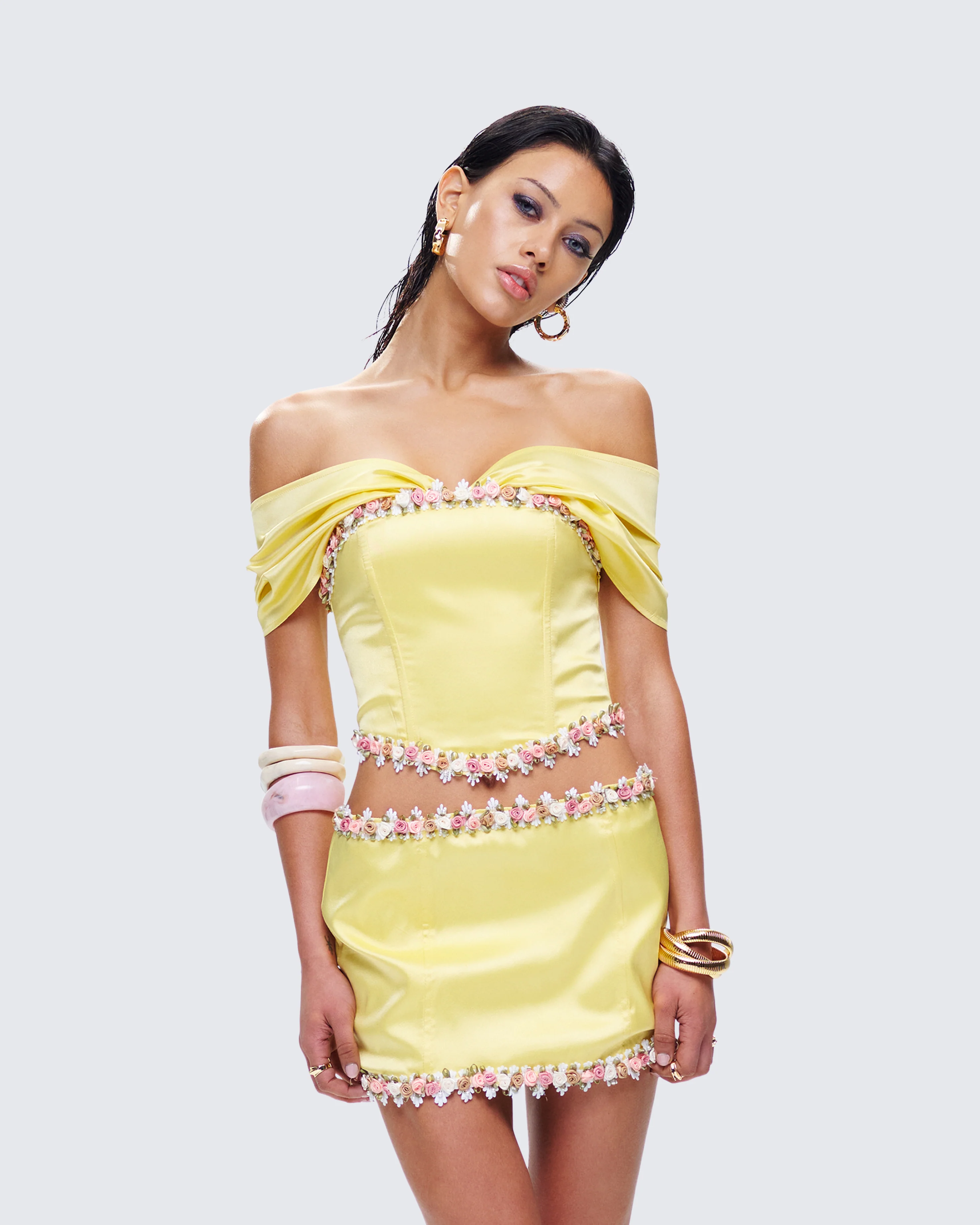 Nori Yellow Floral Off Shoulder Top - Image 6