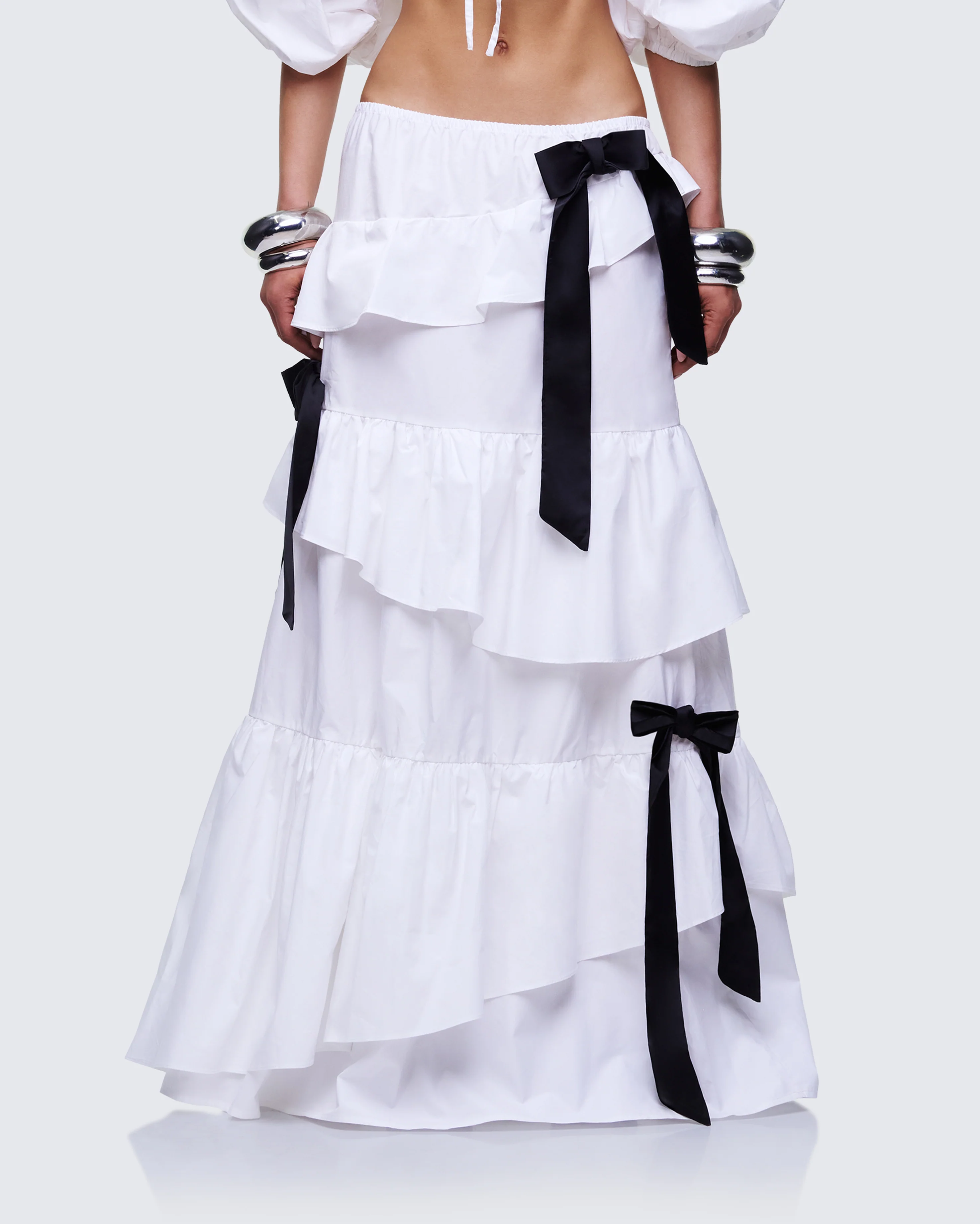 Noura White Poplin Tiered Maxi Skirt - Image 2