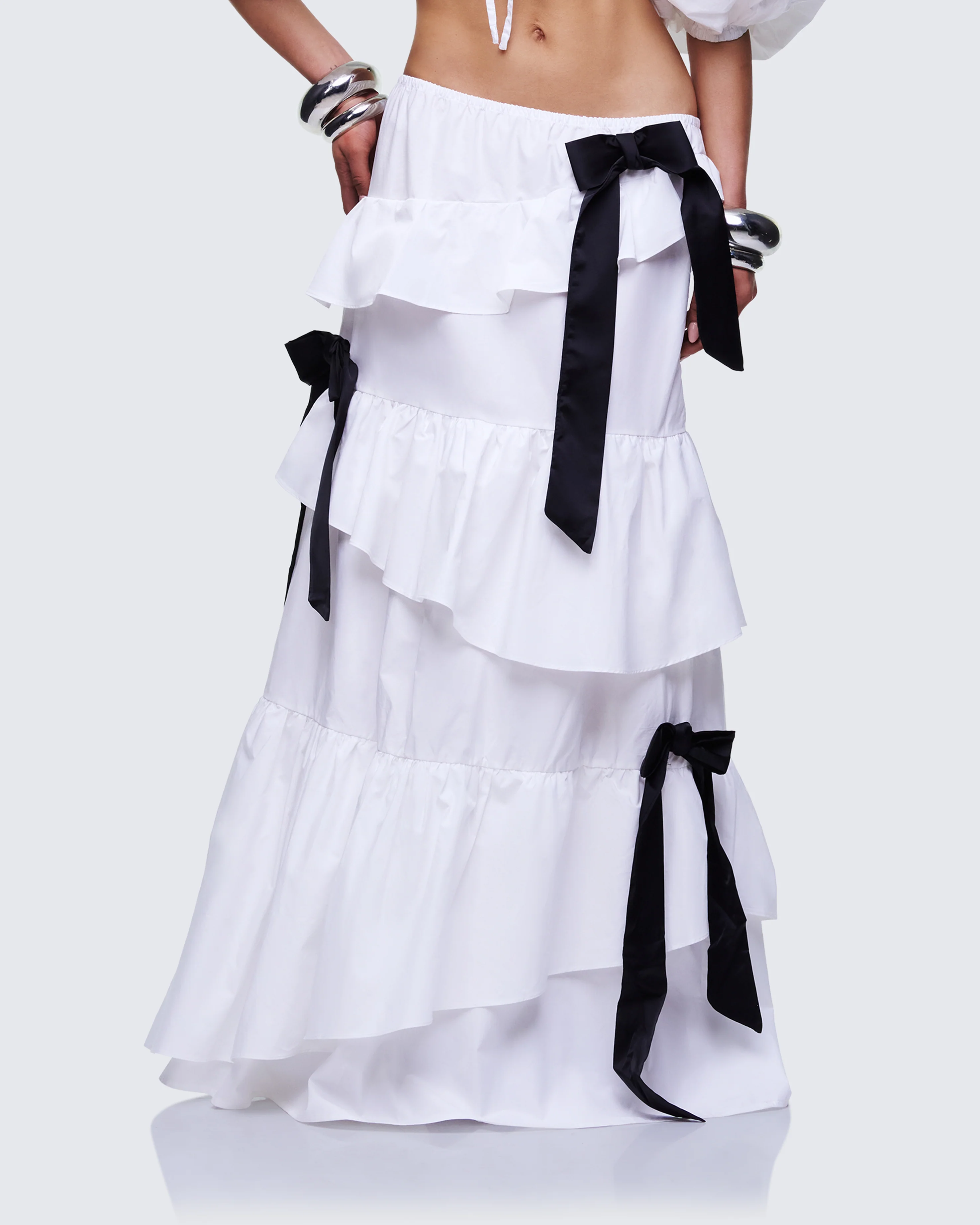 Noura White Poplin Tiered Maxi Skirt - Image 3