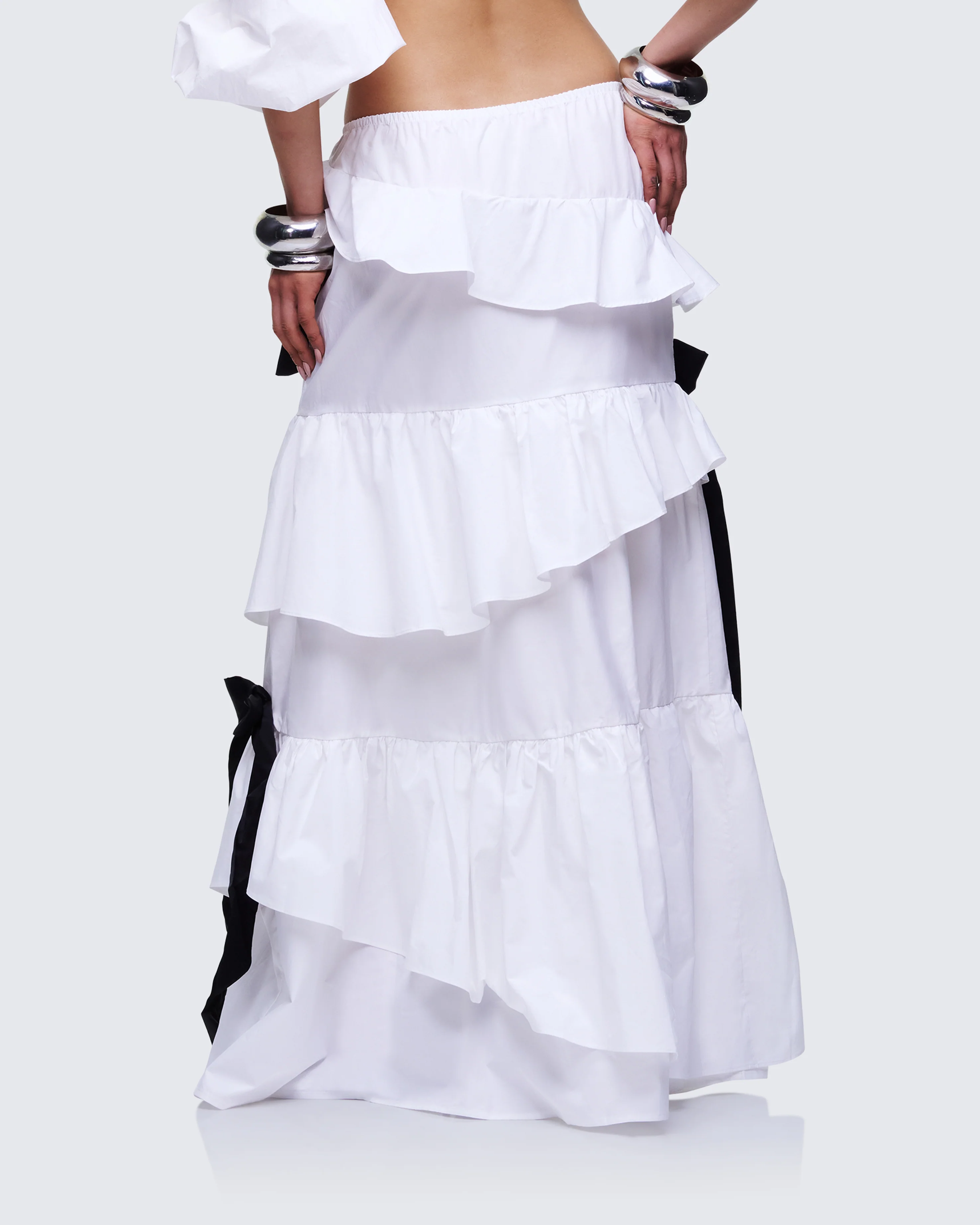 Noura White Poplin Tiered Maxi Skirt - Image 4