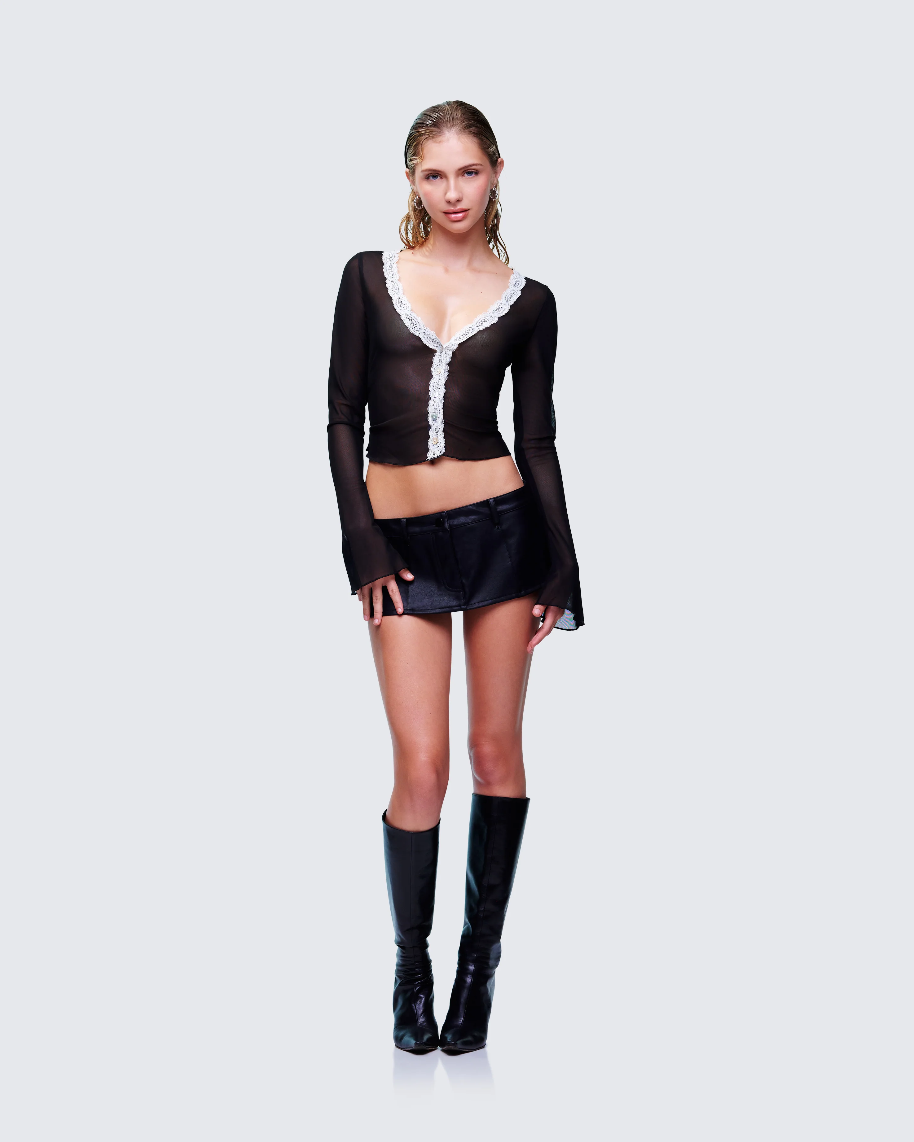 Novia Black Vegan Leather Mini Skirt - Image 5