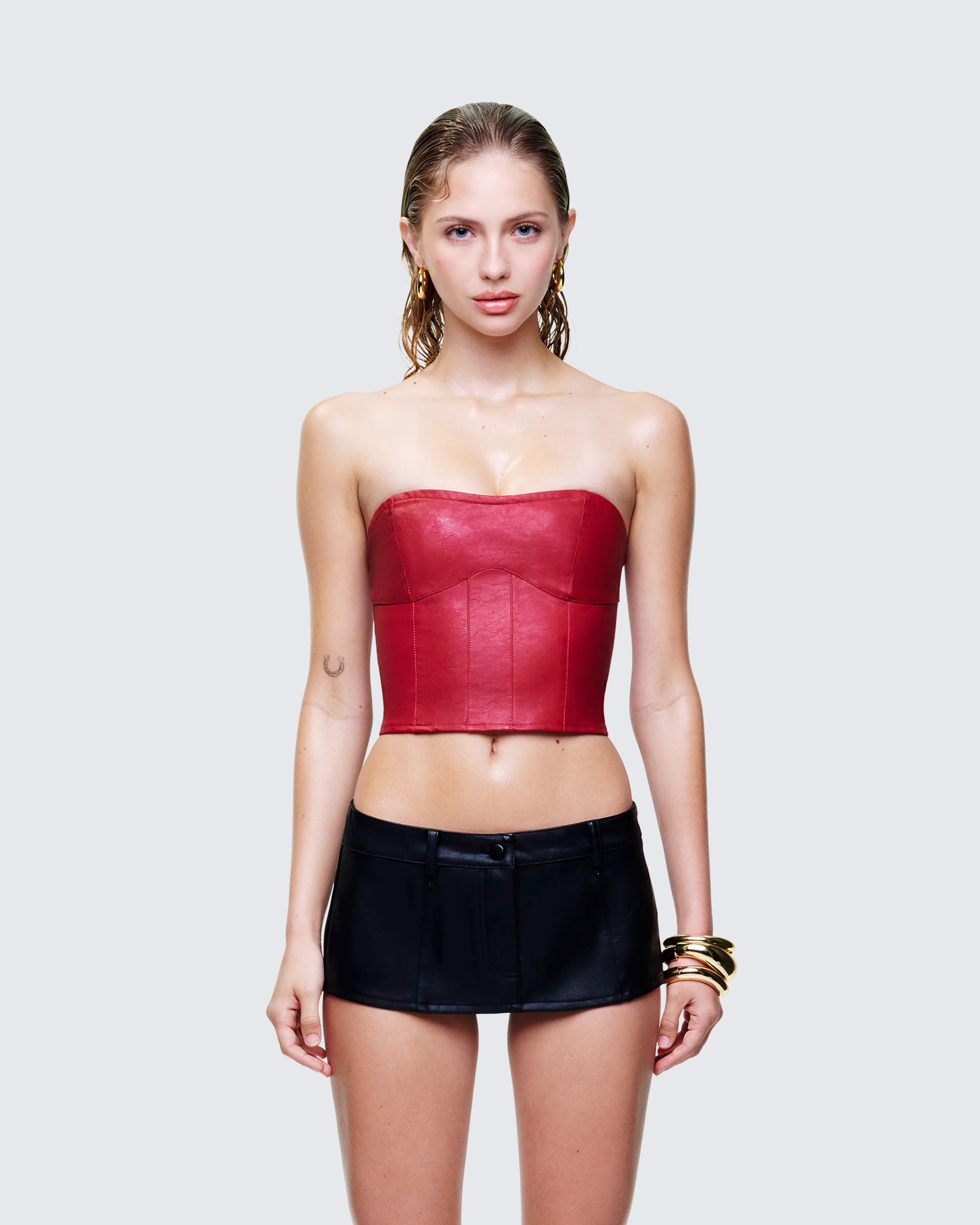 Novia Red Vegan Leather Corset Top - Image 2