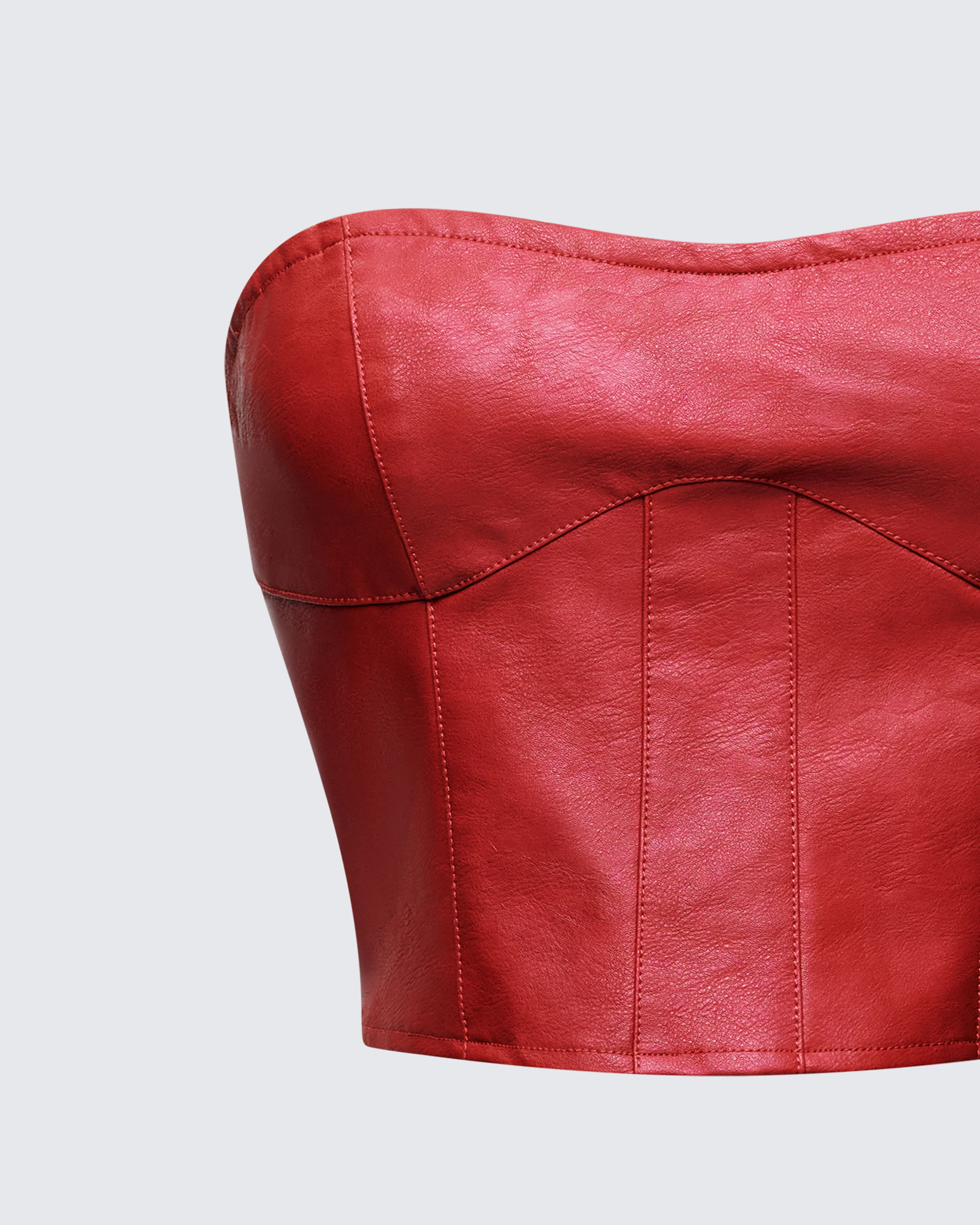 Novia Red Vegan Leather Corset Top - Image 6