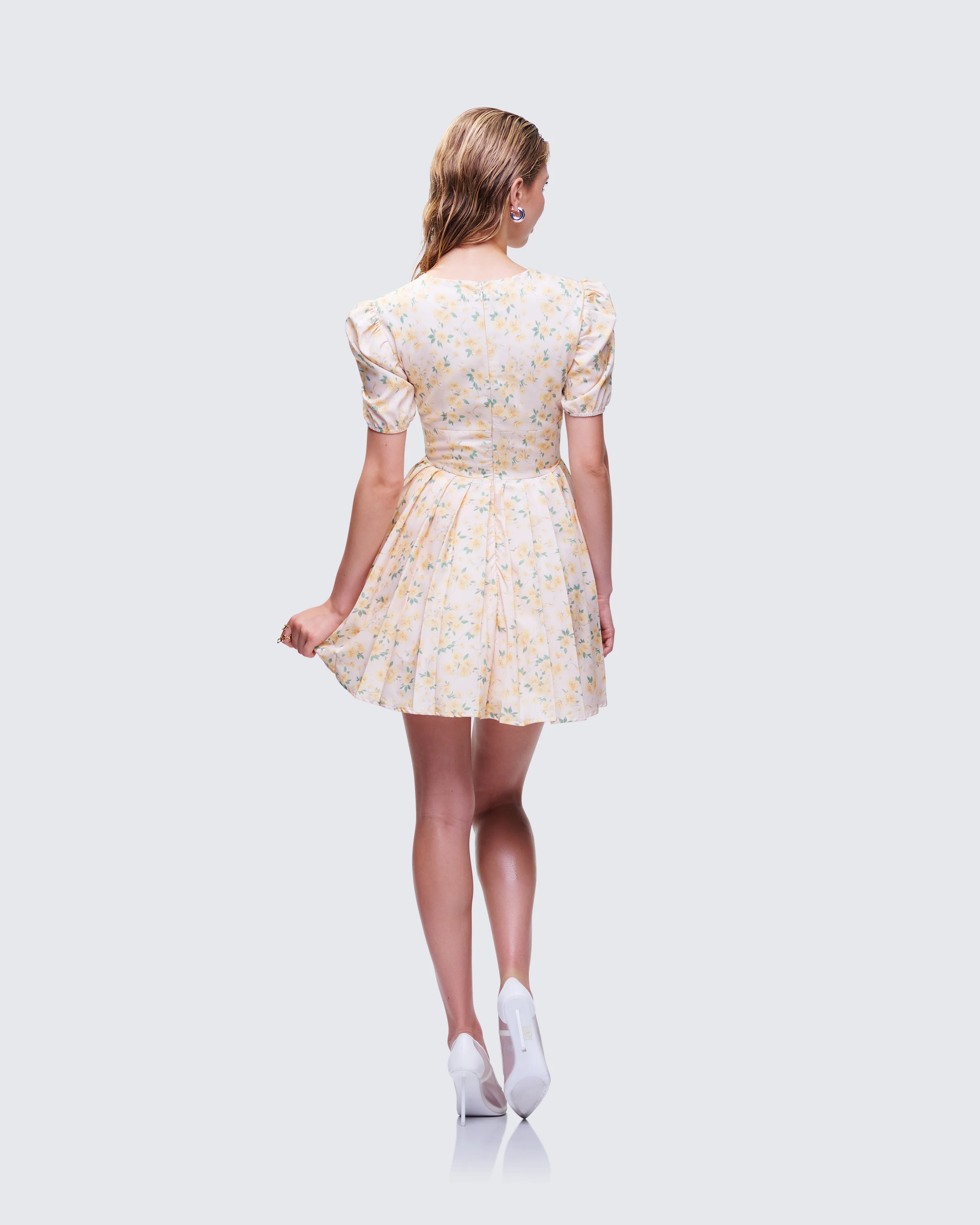 Nyla Yellow Floral Pleated Mini Dress - Image 5