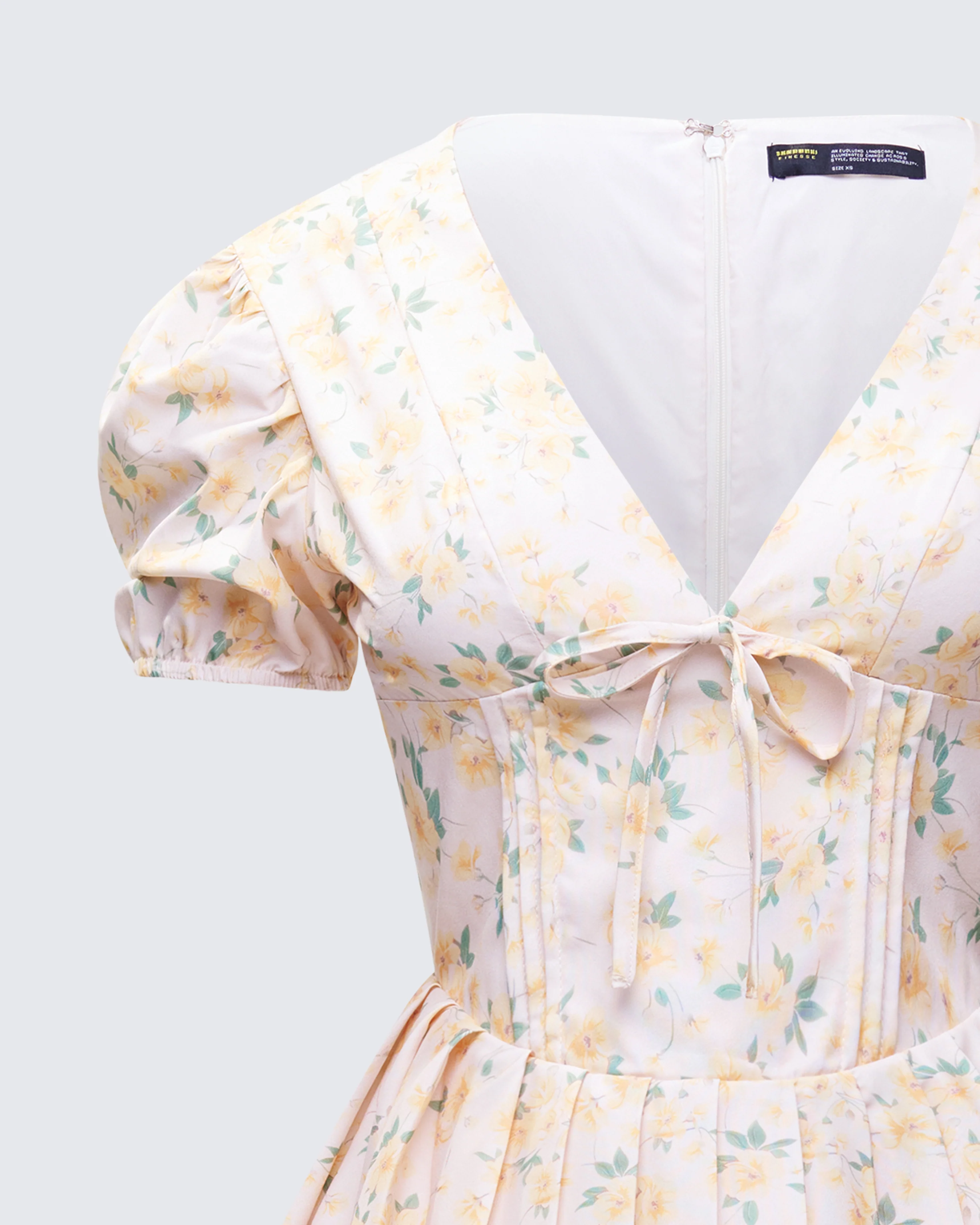 Nyla Yellow Floral Pleated Mini Dress - Image 6