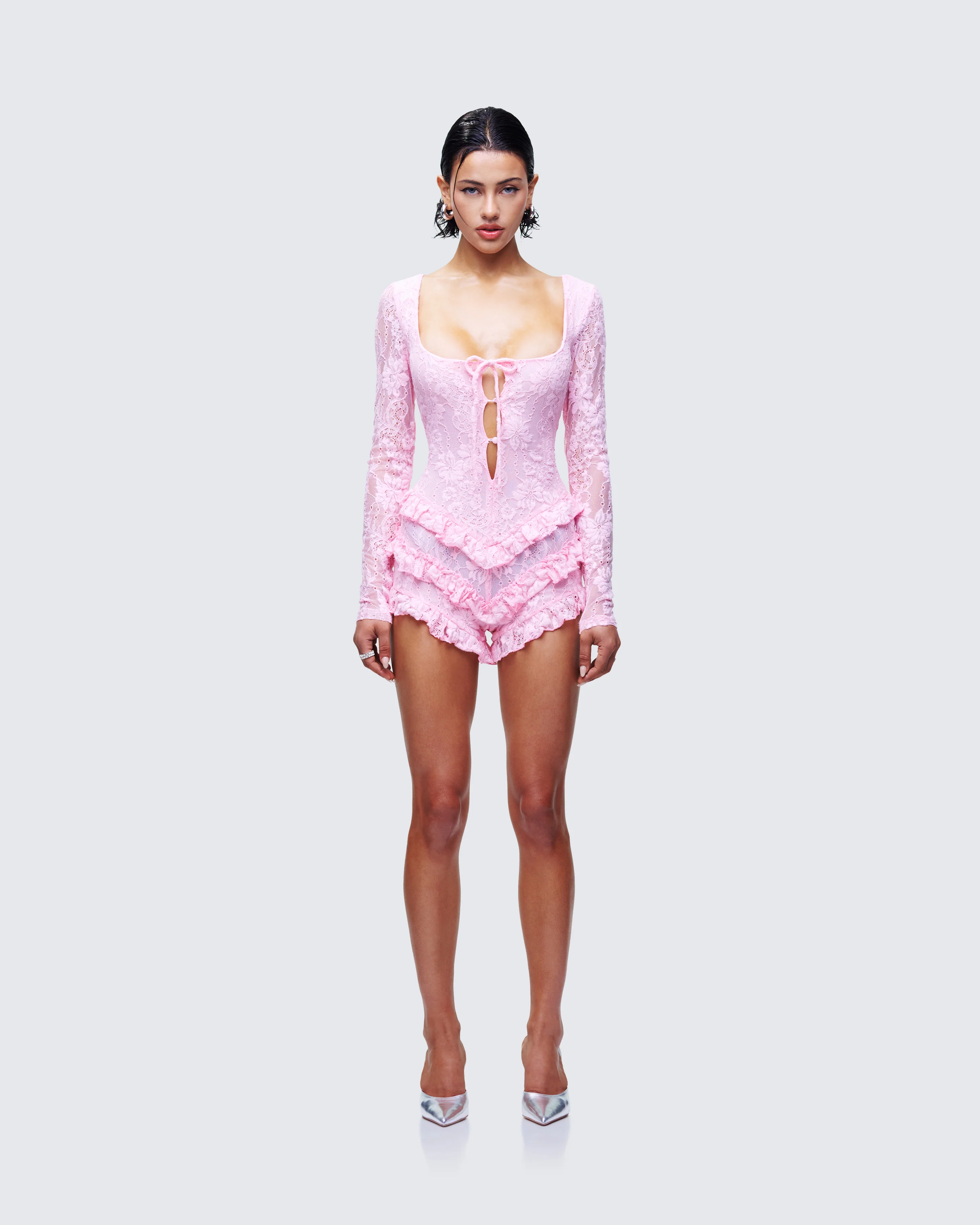 Oceane Pink Ruffle Edge Romper - Image 2